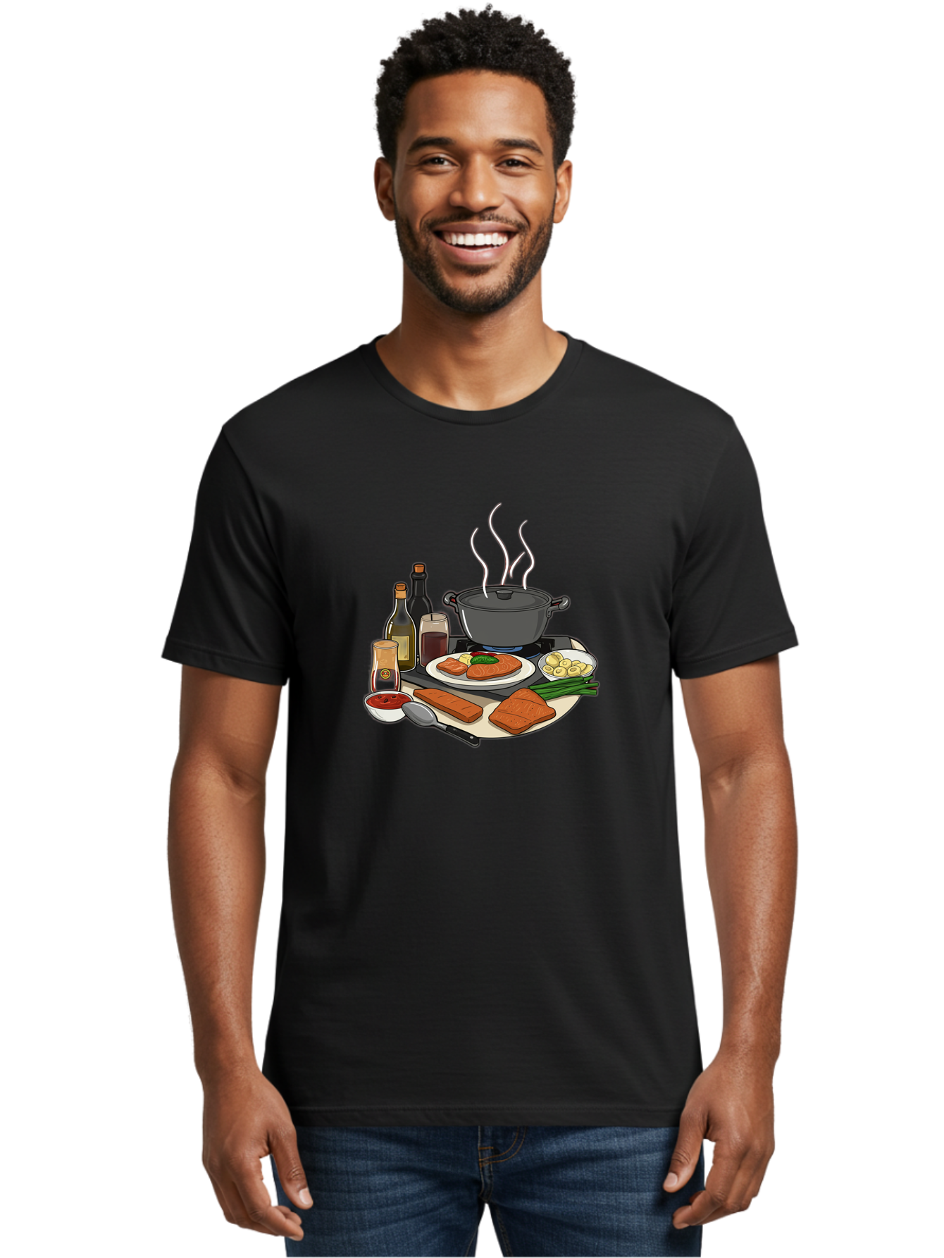 Salmon-Dish Men'S Graphic Tee, 100% Cotton, Comfortable Casual Summer Wear, Machine Washable, Salmon Fillet, Cooking Salmon, Gourmet Cooking, Kitchen Utensils, Salmon Recipe, Delicious Salmon, Gourmet Ingredients, Cooking Essentials, Bac386 17
