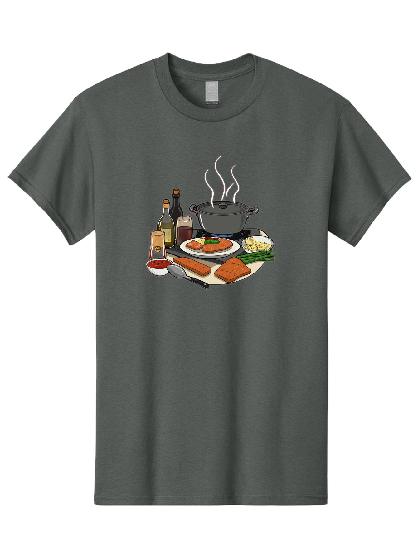Salmon-Dish Men'S Graphic Tee, 100% Cotton, Comfortable Casual Summer Wear, Machine Washable, Salmon Fillet, Cooking Salmon, Gourmet Cooking, Kitchen Utensils, Salmon Recipe, Delicious Salmon, Gourmet Ingredients, Cooking Essentials, Bac386 3