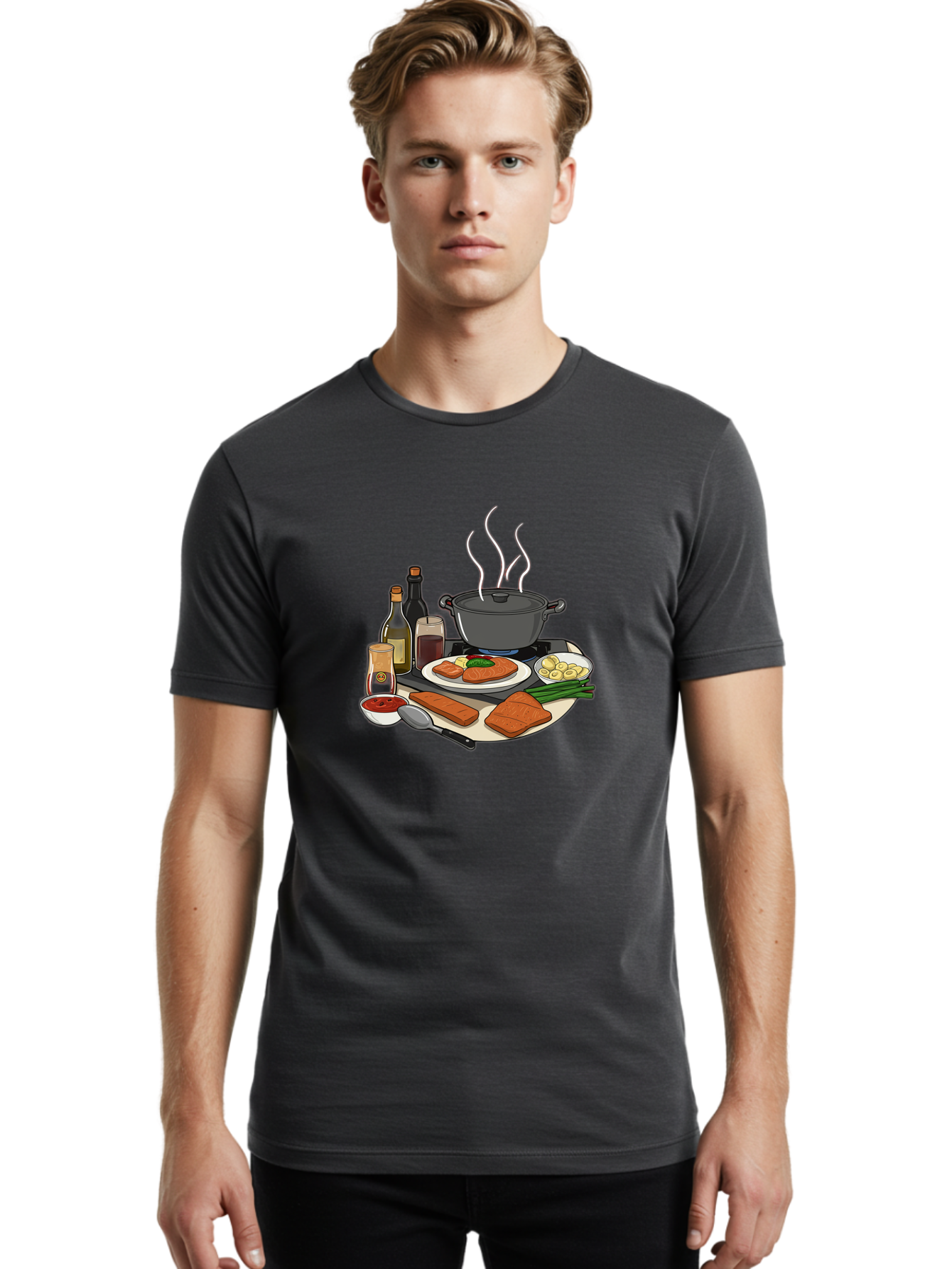 Salmon-Dish Men'S Graphic Tee, 100% Cotton, Comfortable Casual Summer Wear, Machine Washable, Salmon Fillet, Cooking Salmon, Gourmet Cooking, Kitchen Utensils, Salmon Recipe, Delicious Salmon, Gourmet Ingredients, Cooking Essentials, Bac386 29