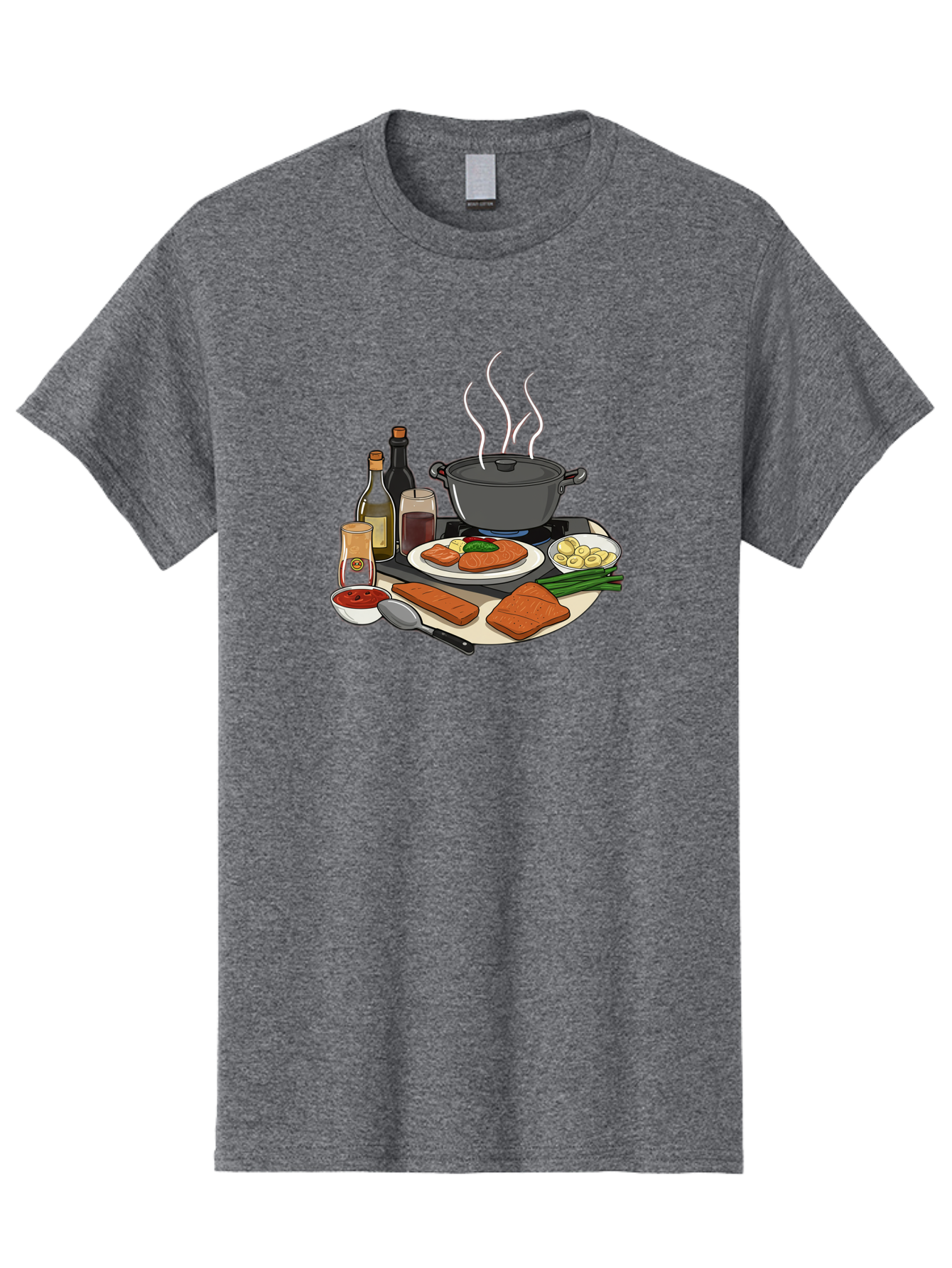 Salmon-Dish Men'S Graphic Tee, 100% Cotton, Comfortable Casual Summer Wear, Machine Washable, Salmon Fillet, Cooking Salmon, Gourmet Cooking, Kitchen Utensils, Salmon Recipe, Delicious Salmon, Gourmet Ingredients, Cooking Essentials, Bac386 4