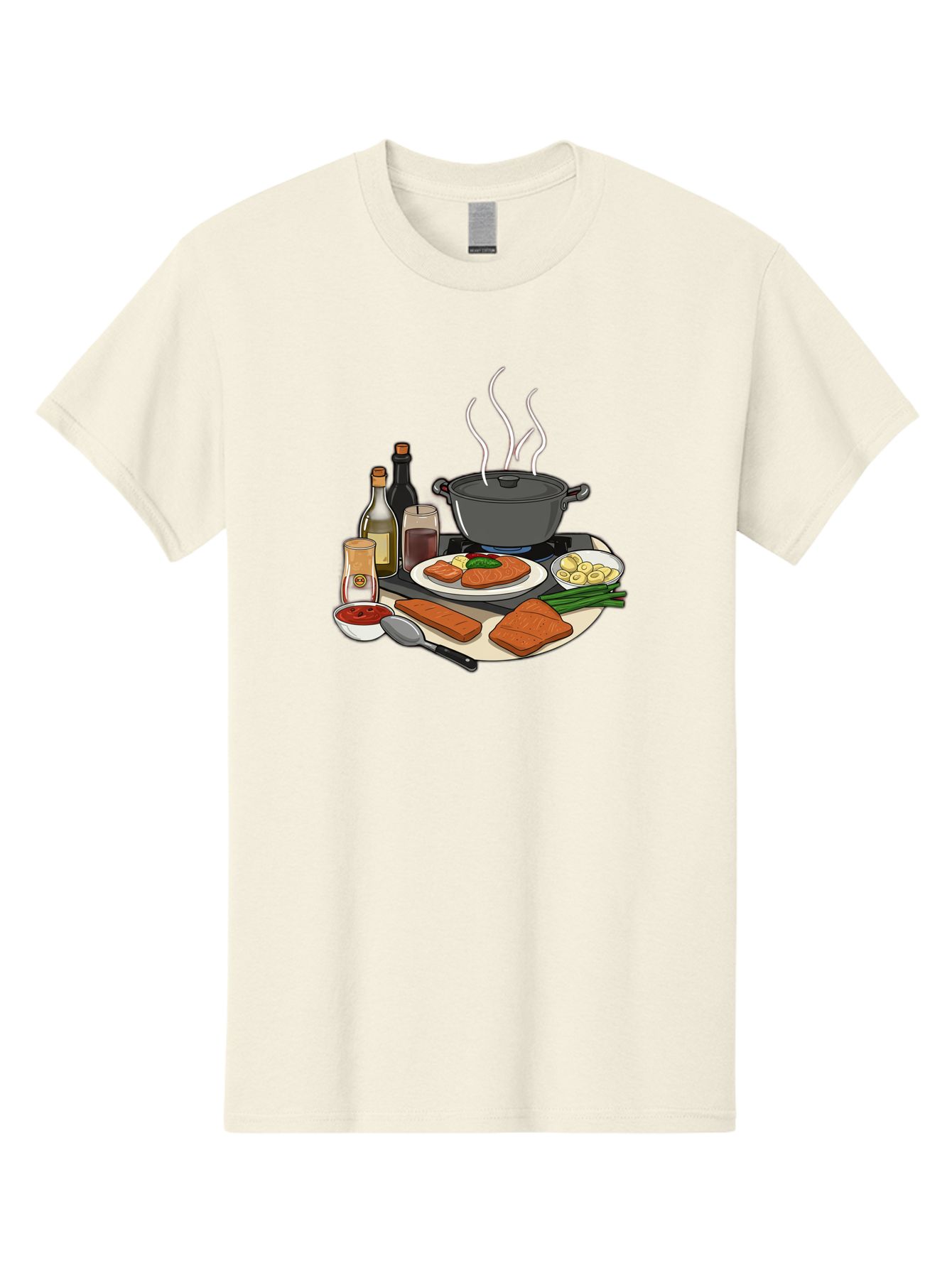 Salmon-Dish Men'S Graphic Tee, 100% Cotton, Comfortable Casual Summer Wear, Machine Washable, Salmon Fillet, Cooking Salmon, Gourmet Cooking, Kitchen Utensils, Salmon Recipe, Delicious Salmon, Gourmet Ingredients, Cooking Essentials, Bac386 11