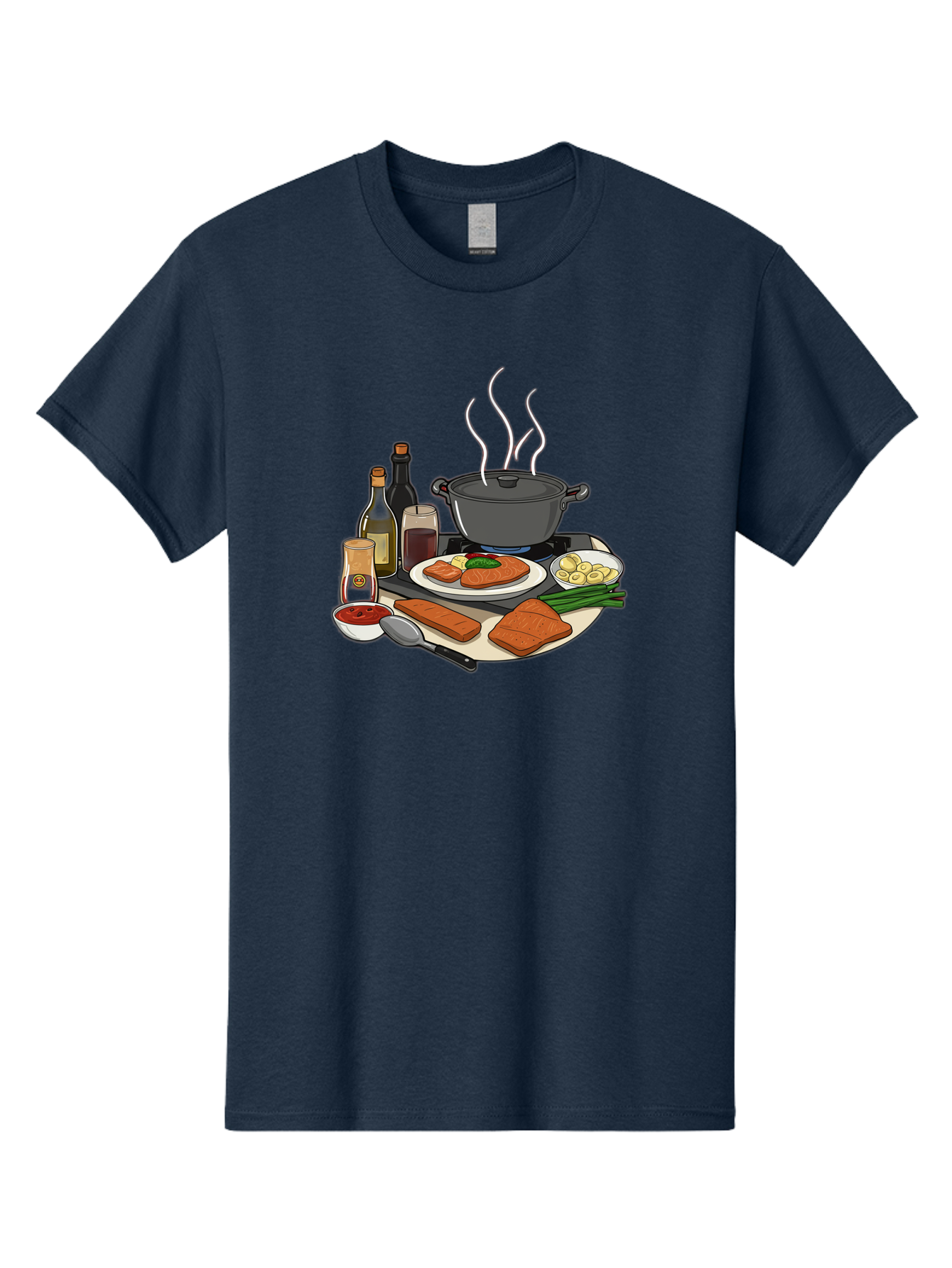 Salmon-Dish Men'S Graphic Tee, 100% Cotton, Comfortable Casual Summer Wear, Machine Washable, Salmon Fillet, Cooking Salmon, Gourmet Cooking, Kitchen Utensils, Salmon Recipe, Delicious Salmon, Gourmet Ingredients, Cooking Essentials, Bac386 9