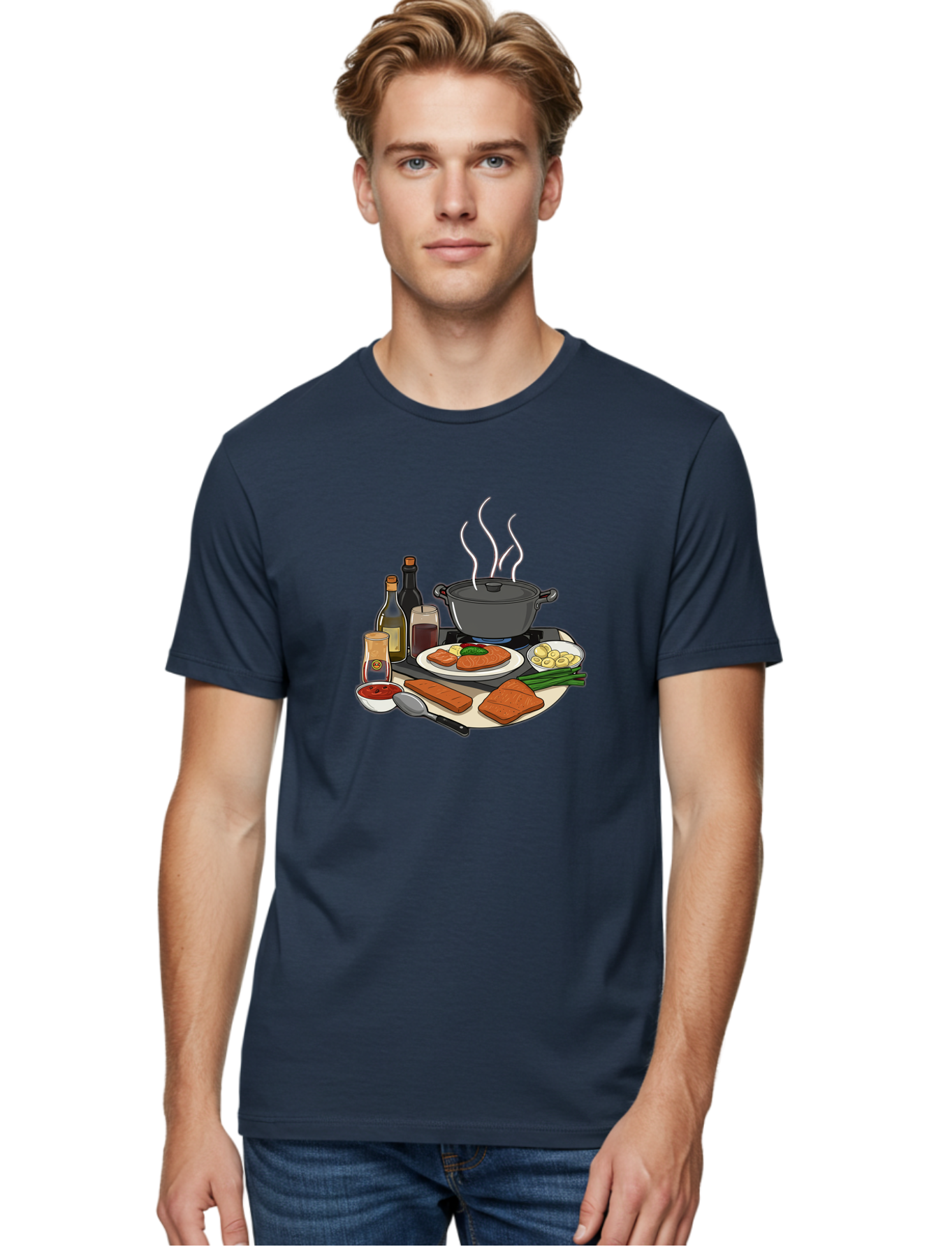 Salmon-Dish Men'S Graphic Tee, 100% Cotton, Comfortable Casual Summer Wear, Machine Washable, Salmon Fillet, Cooking Salmon, Gourmet Cooking, Kitchen Utensils, Salmon Recipe, Delicious Salmon, Gourmet Ingredients, Cooking Essentials, Bac386 24