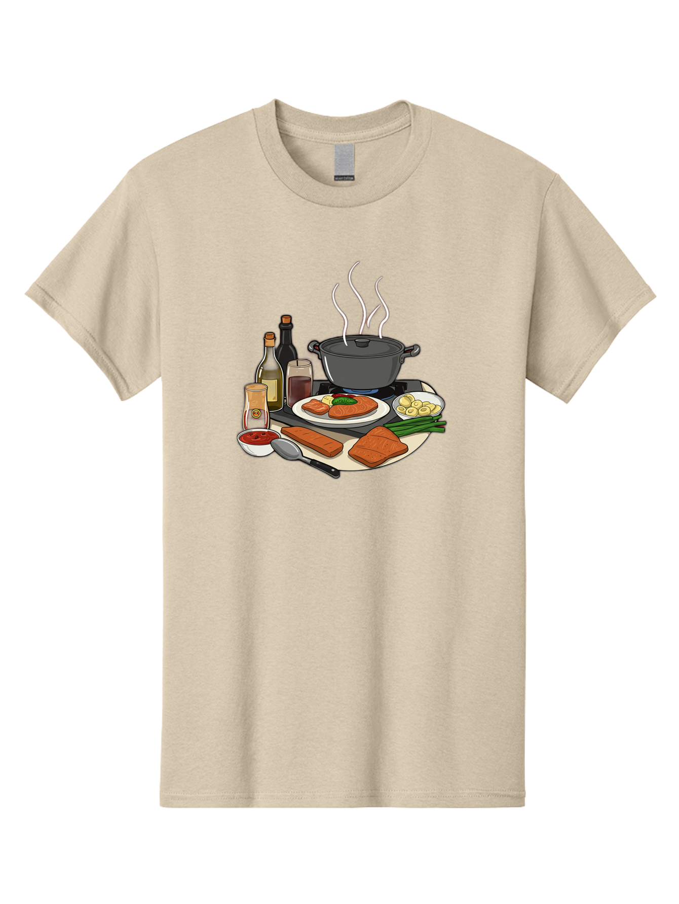 Salmon-Dish Men'S Graphic Tee, 100% Cotton, Comfortable Casual Summer Wear, Machine Washable, Salmon Fillet, Cooking Salmon, Gourmet Cooking, Kitchen Utensils, Salmon Recipe, Delicious Salmon, Gourmet Ingredients, Cooking Essentials, Bac386 8