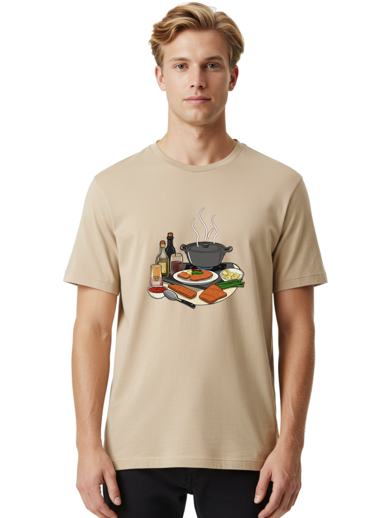 Salmon-Dish Men'S Graphic Tee, 100% Cotton, Comfortable Casual Summer Wear, Machine Washable, Salmon Fillet, Cooking Salmon, Gourmet Cooking, Kitchen Utensils, Salmon Recipe, Delicious Salmon, Gourmet Ingredients, Cooking Essentials, Bac386 23