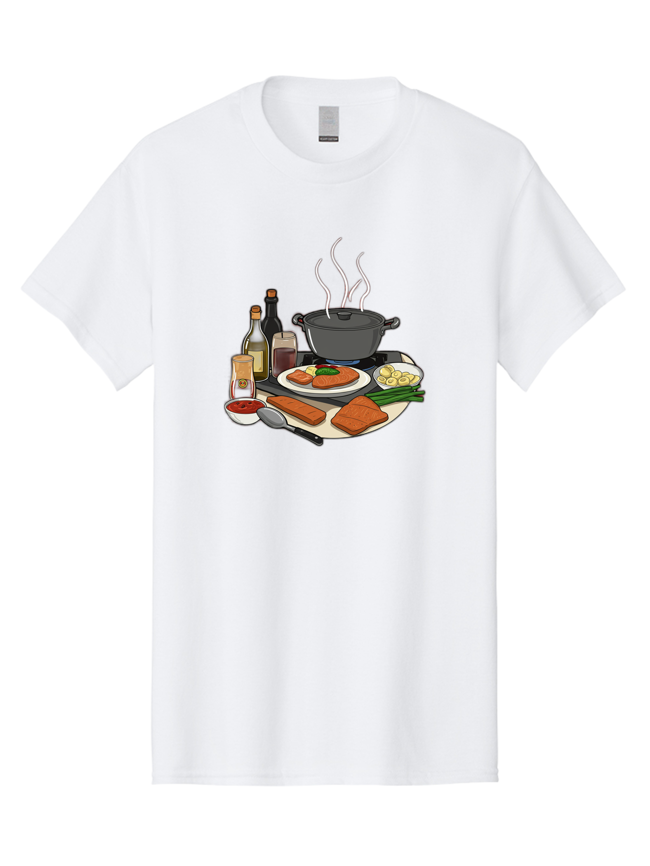 Salmon-Dish Men'S Graphic Tee, 100% Cotton, Comfortable Casual Summer Wear, Machine Washable, Salmon Fillet, Cooking Salmon, Gourmet Cooking, Kitchen Utensils, Salmon Recipe, Delicious Salmon, Gourmet Ingredients, Cooking Essentials, Bac386 13