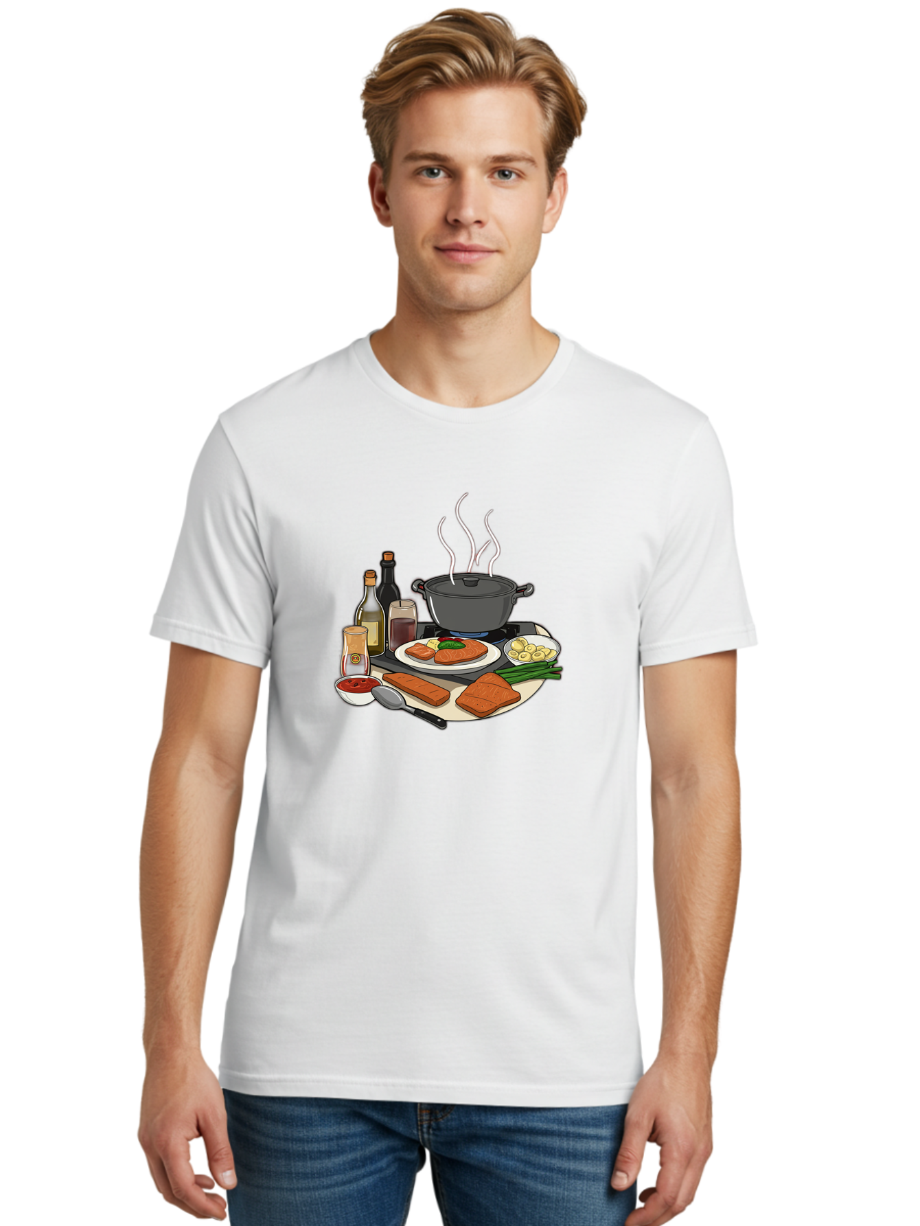 Salmon-Dish Men'S Graphic Tee, 100% Cotton, Comfortable Casual Summer Wear, Machine Washable, Salmon Fillet, Cooking Salmon, Gourmet Cooking, Kitchen Utensils, Salmon Recipe, Delicious Salmon, Gourmet Ingredients, Cooking Essentials, Bac386 28