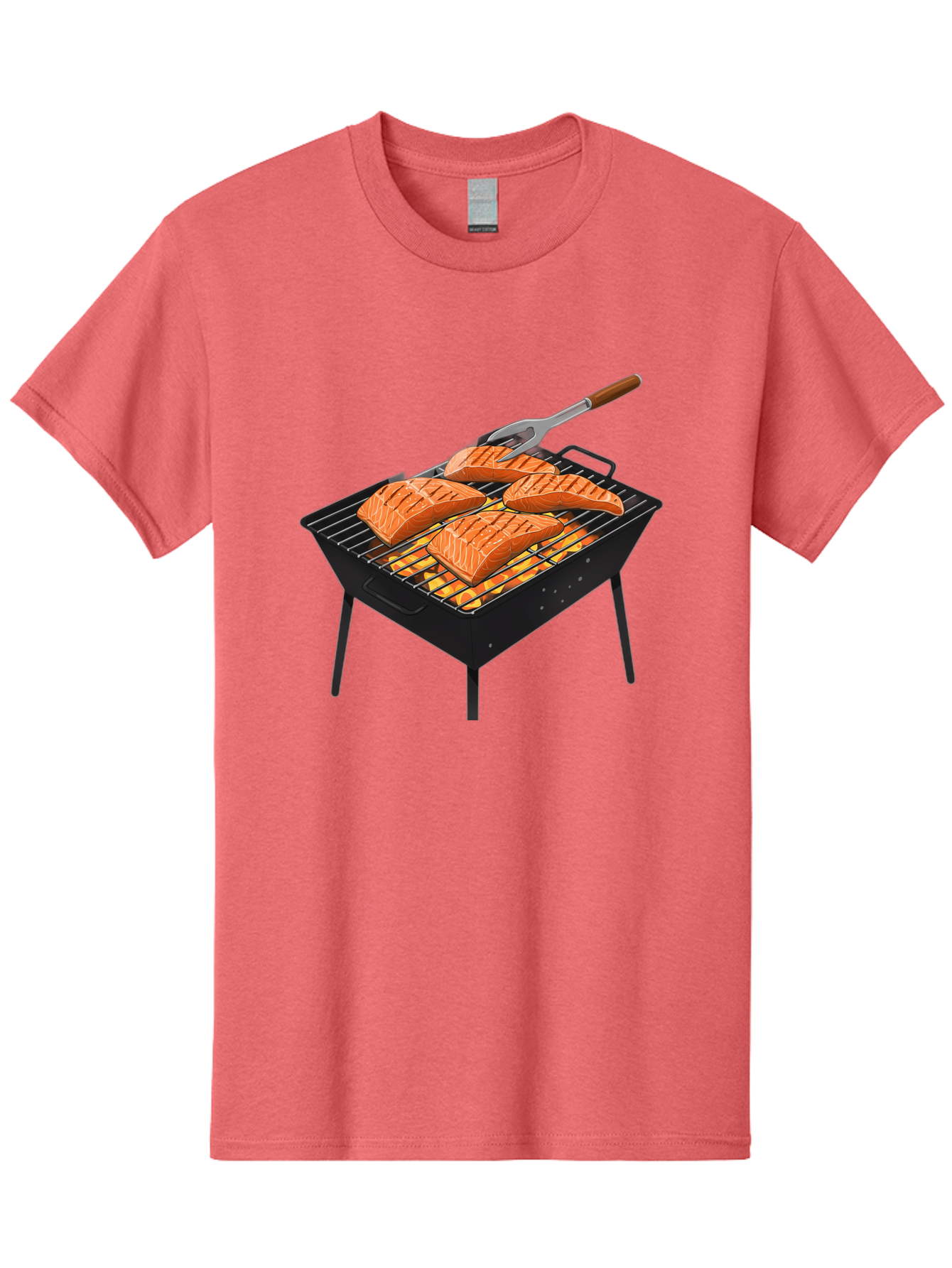Salmon-On-Grill Men'S Graphic Tee, 100% Cotton, Comfortable Casual Summer Wear, Machine Washable, Grilled Salmon, Salmon Fillets, Barbecue Grill, Grilled Fish, Seafood, Food, Healthy Eating, Grilling Bac387 7