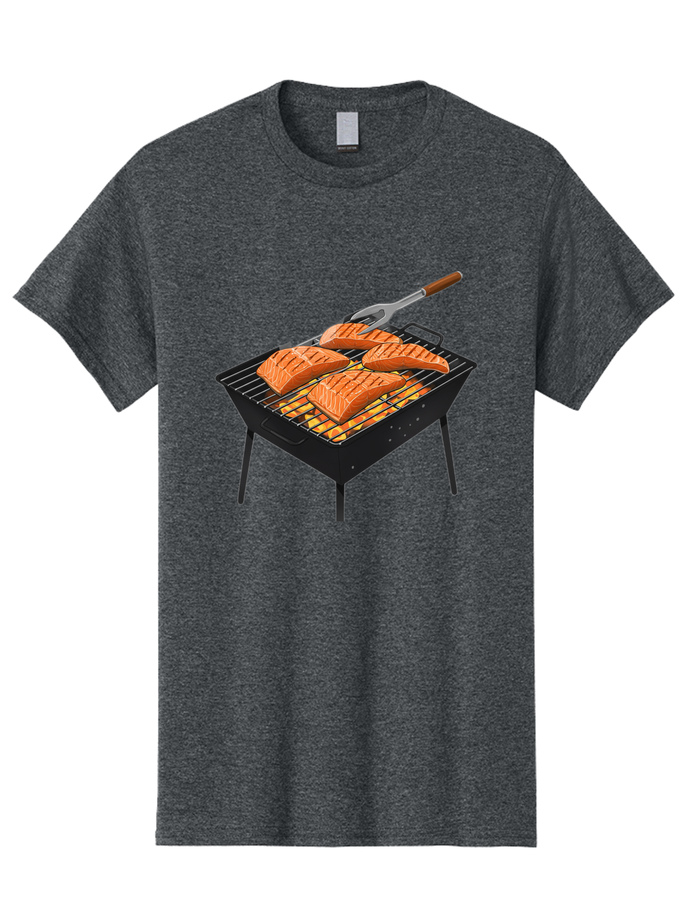 Salmon-On-Grill Men'S Graphic Tee, 100% Cotton, Comfortable Casual Summer Wear, Machine Washable, Grilled Salmon, Salmon Fillets, Barbecue Grill, Grilled Fish, Seafood, Food, Healthy Eating, Grilling Bac387 3