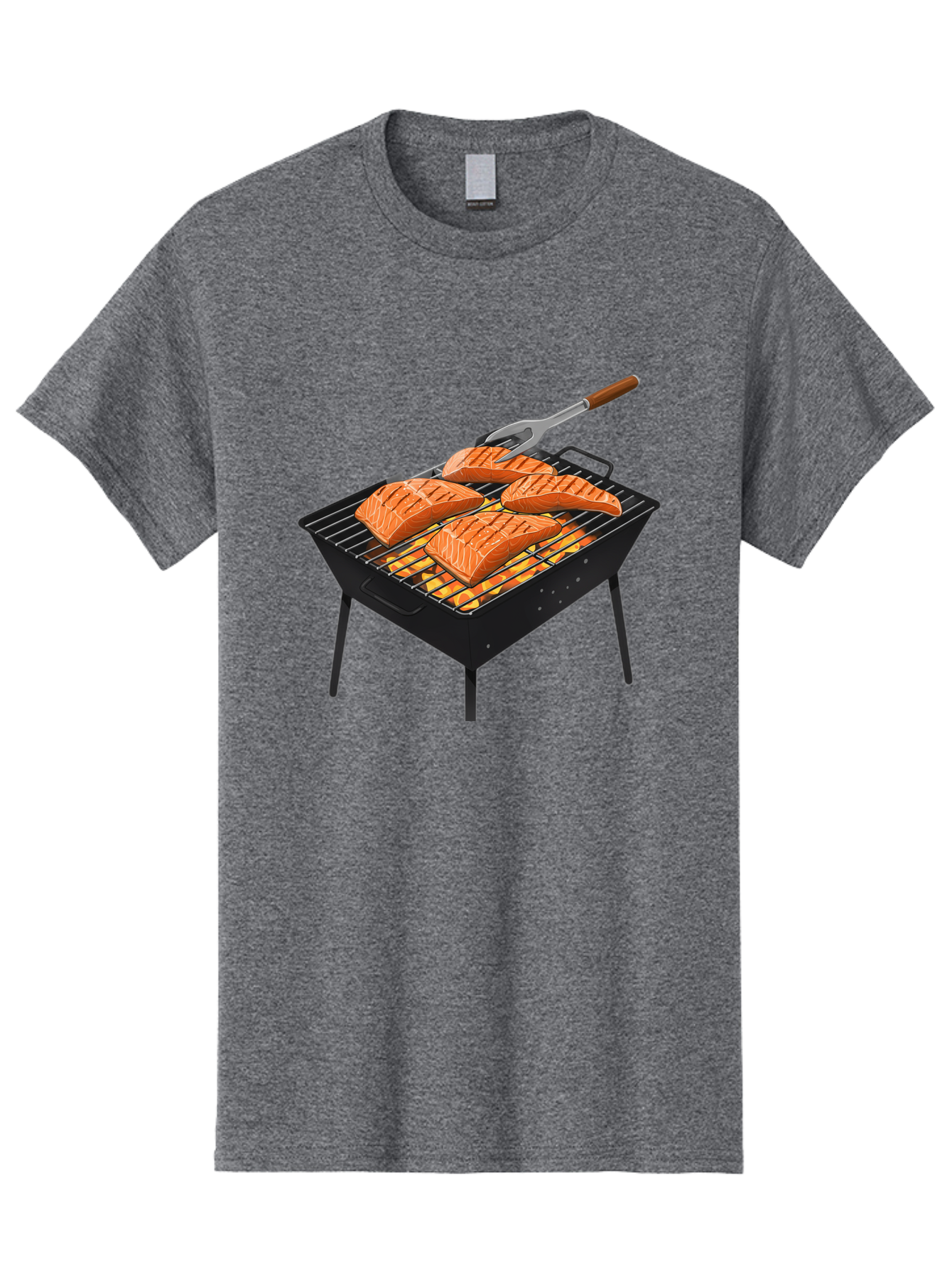 Salmon-On-Grill Men'S Graphic Tee, 100% Cotton, Comfortable Casual Summer Wear, Machine Washable, Grilled Salmon, Salmon Fillets, Barbecue Grill, Grilled Fish, Seafood, Food, Healthy Eating, Grilling Bac387 13