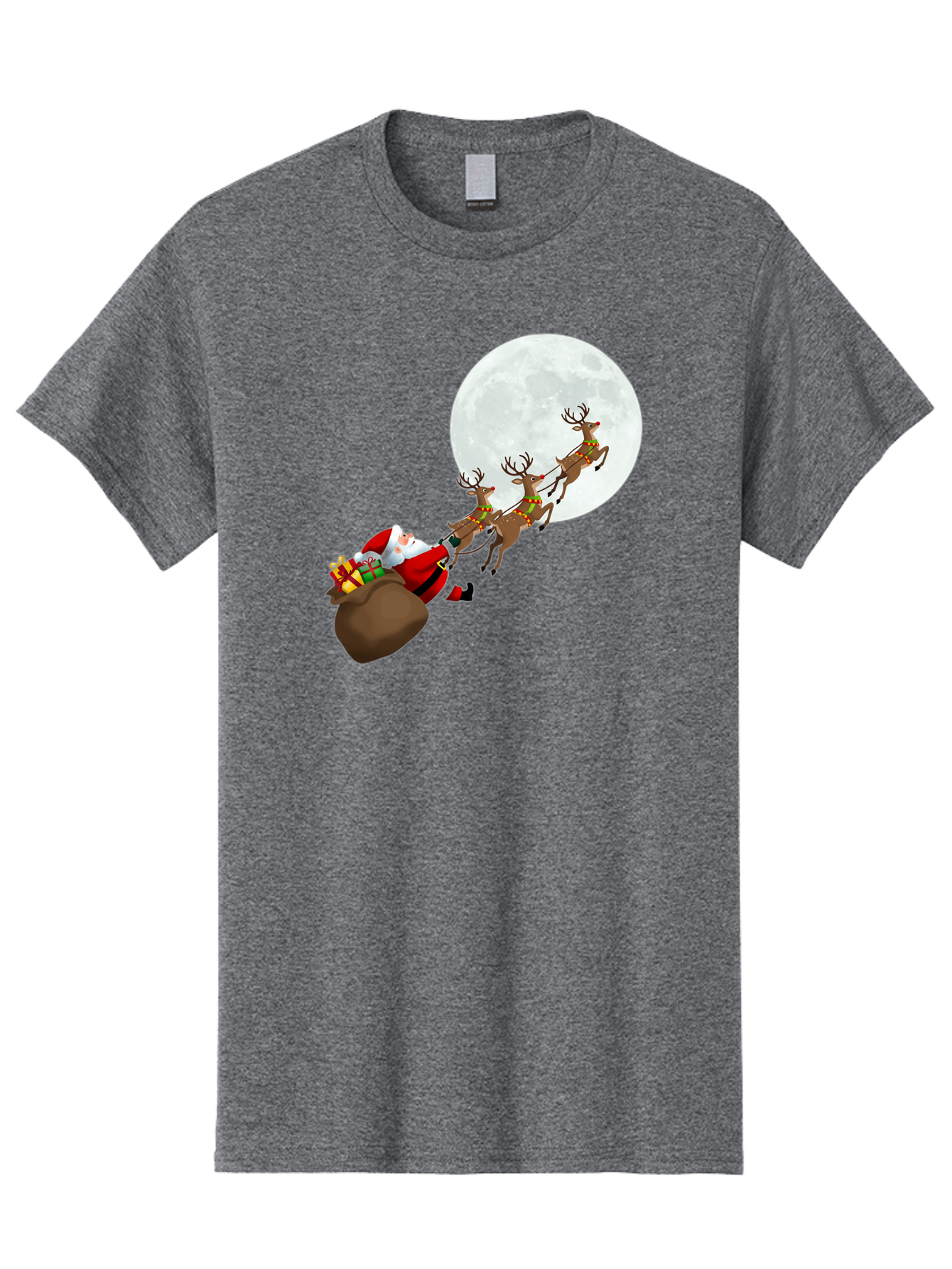Santa-And-Reindeer Men'S Graphic Tee, 100% Cotton, Comfortable Casual Summer Wear, Machine Washable, Santa Claus, Reindeer, Sack Of Gifts, Christmas Magic, Holiday Cheer, Festive Season, Joyful Atmosphere, Christmas Presents, Sleigh Ride, Bac390 3