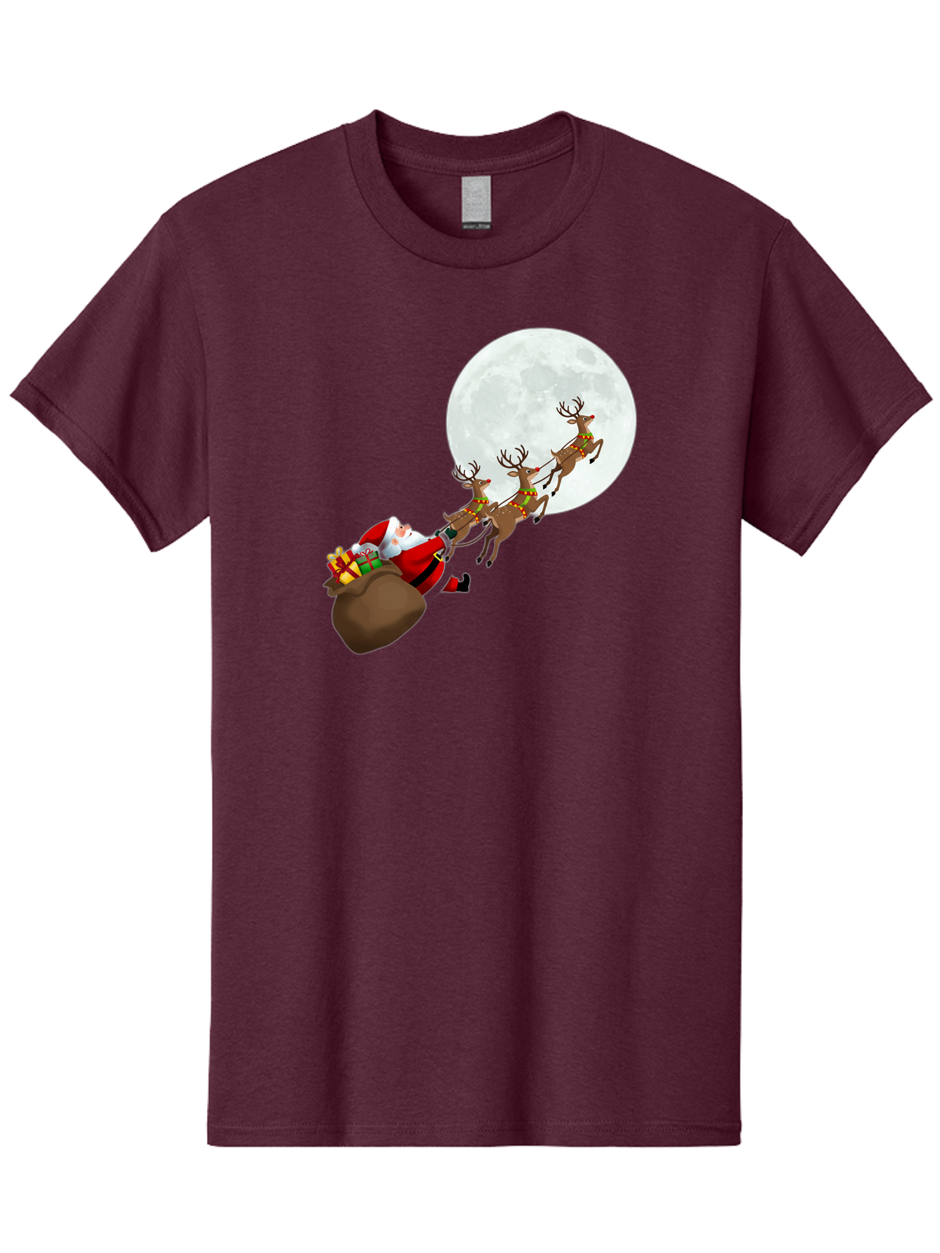 Santa-And-Reindeer Men'S Graphic Tee, 100% Cotton, Comfortable Casual Summer Wear, Machine Washable, Santa Claus, Reindeer, Sack Of Gifts, Christmas Magic, Holiday Cheer, Festive Season, Joyful Atmosphere, Christmas Presents, Sleigh Ride, Bac390 4