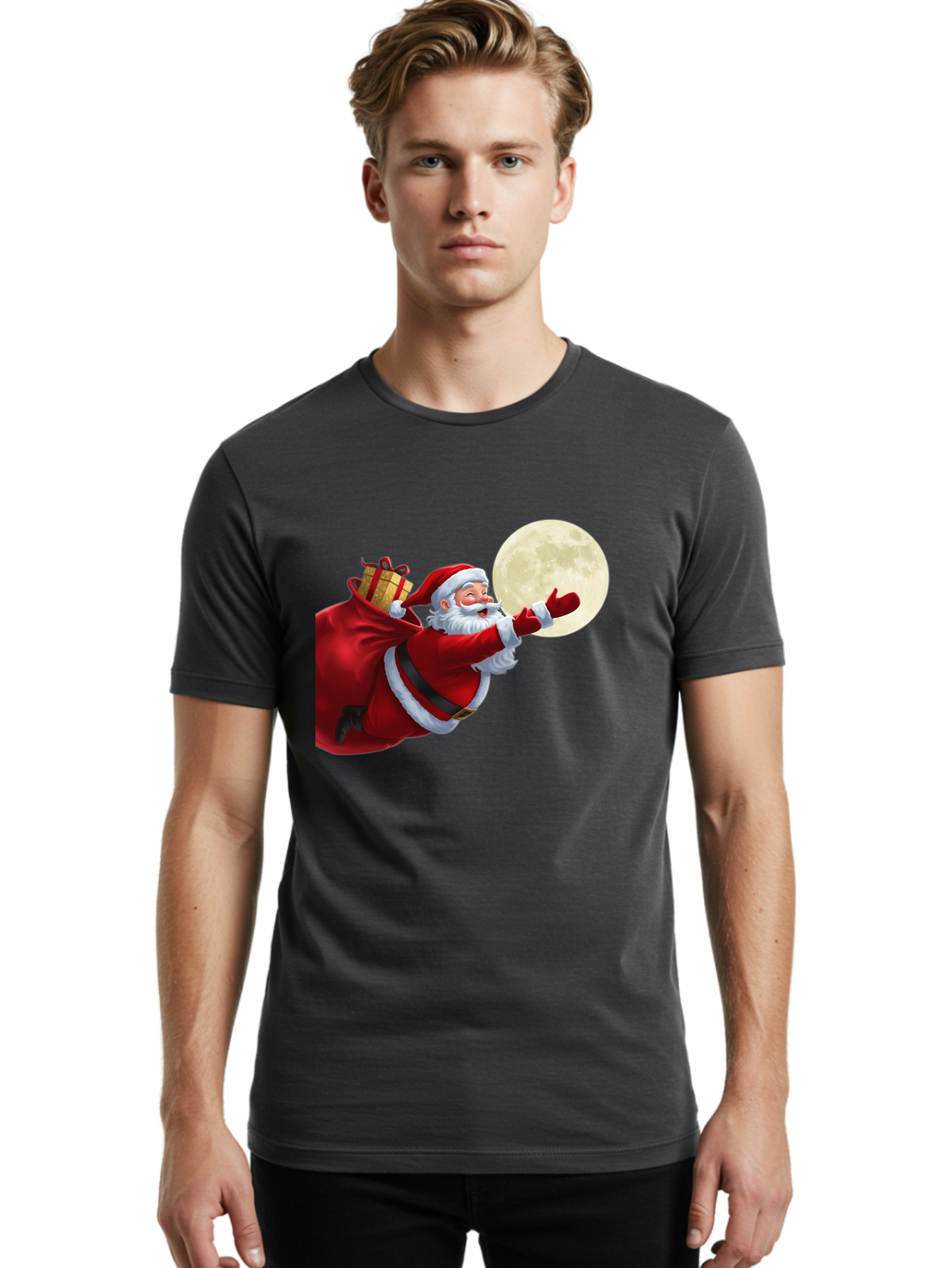 Santa-Claus-2 Men'S Graphic Tee, 100% Cotton, Comfortable Casual Summer Wear, Machine Washable, Santa Claus, Gift Bag, Full Moon, Holiday Season, Christmas Magic, Jolly Old Elf, Festive Atmosphere, Red Suit, White Beard Bac392 16