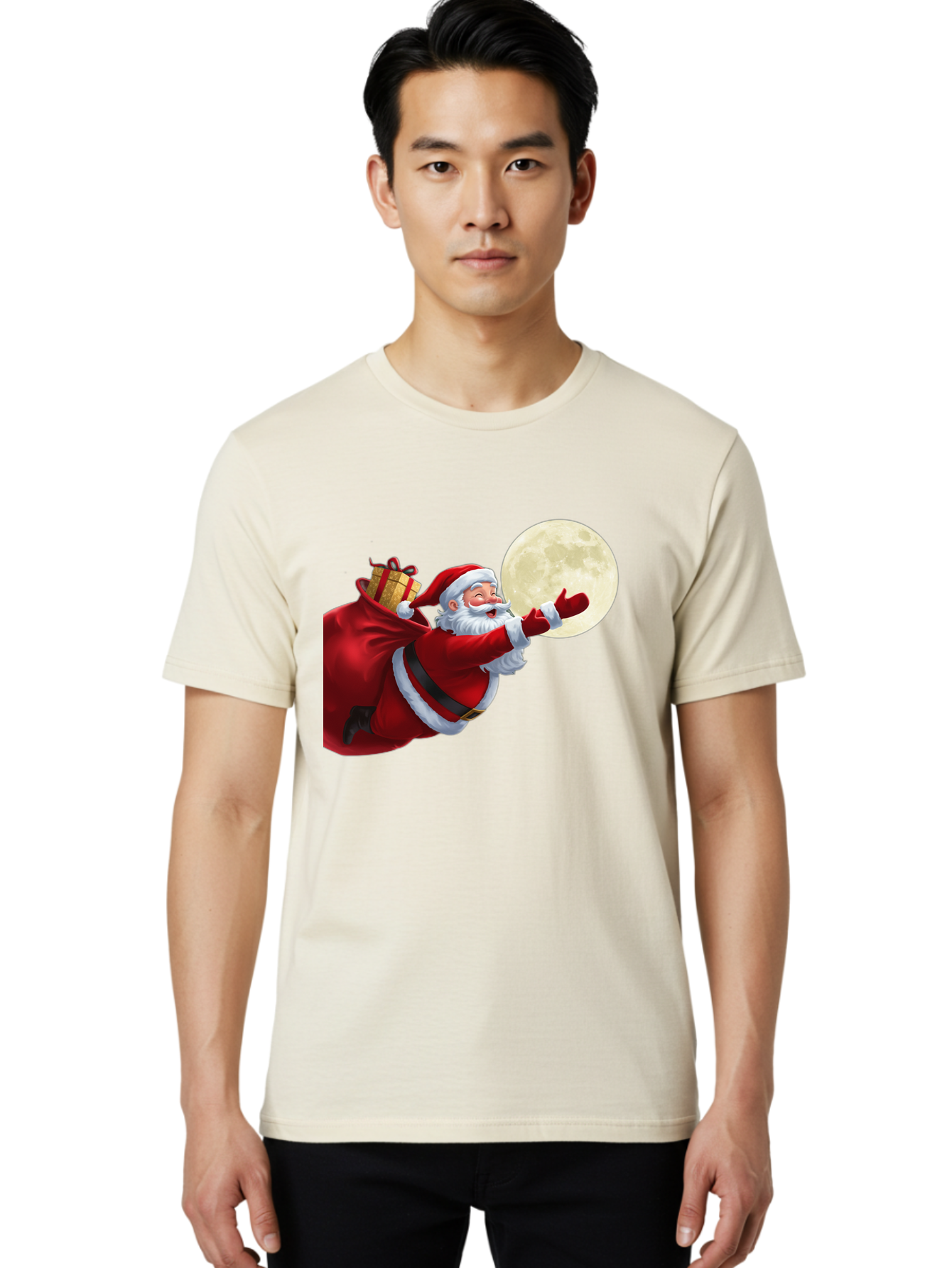Santa-Claus-2 Men'S Graphic Tee, 100% Cotton, Comfortable Casual Summer Wear, Machine Washable, Santa Claus, Gift Bag, Full Moon, Holiday Season, Christmas Magic, Jolly Old Elf, Festive Atmosphere, Red Suit, White Beard Bac392 21
