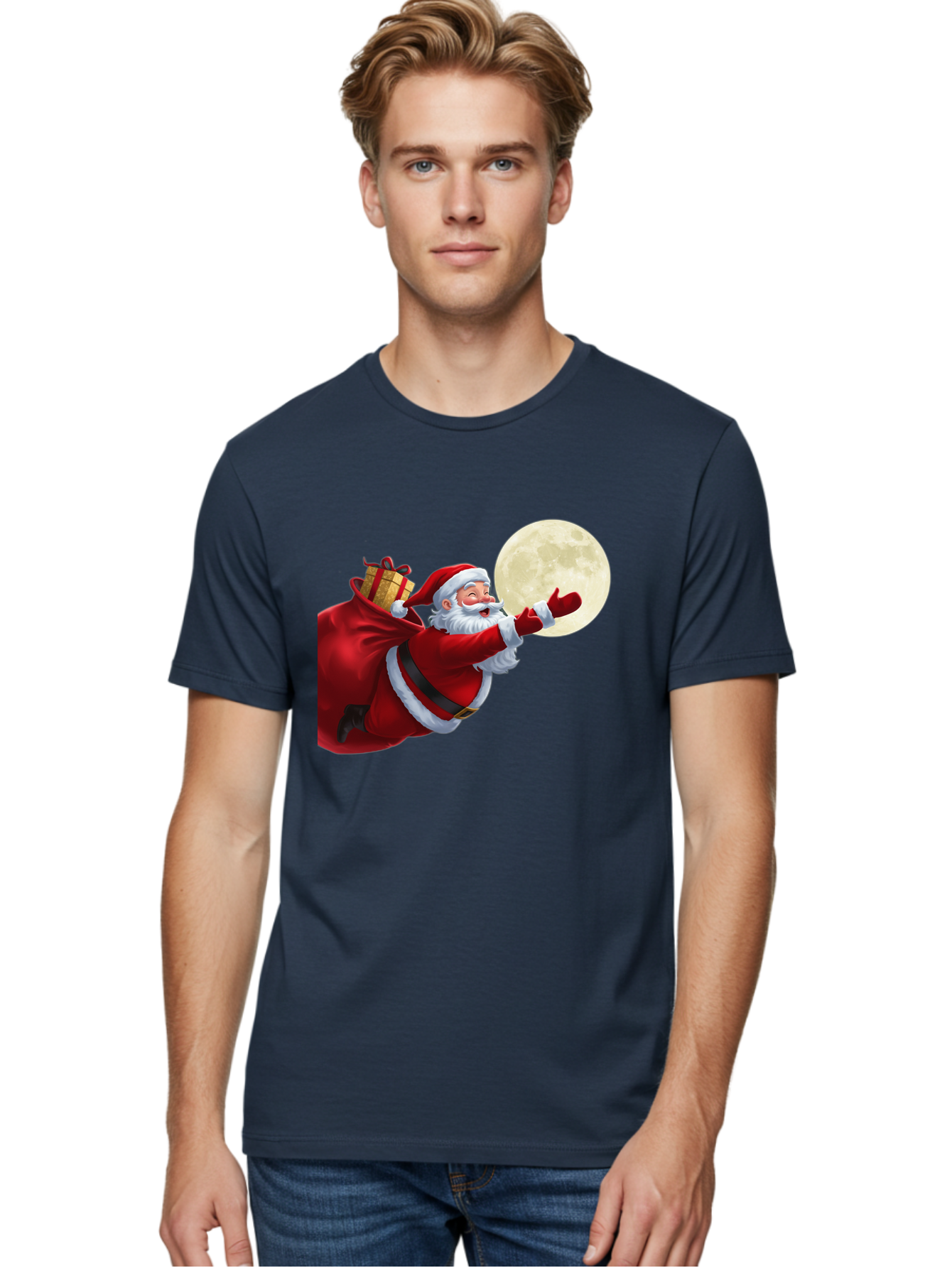 Santa-Claus-2 Men'S Graphic Tee, 100% Cotton, Comfortable Casual Summer Wear, Machine Washable, Santa Claus, Gift Bag, Full Moon, Holiday Season, Christmas Magic, Jolly Old Elf, Festive Atmosphere, Red Suit, White Beard Bac392 30