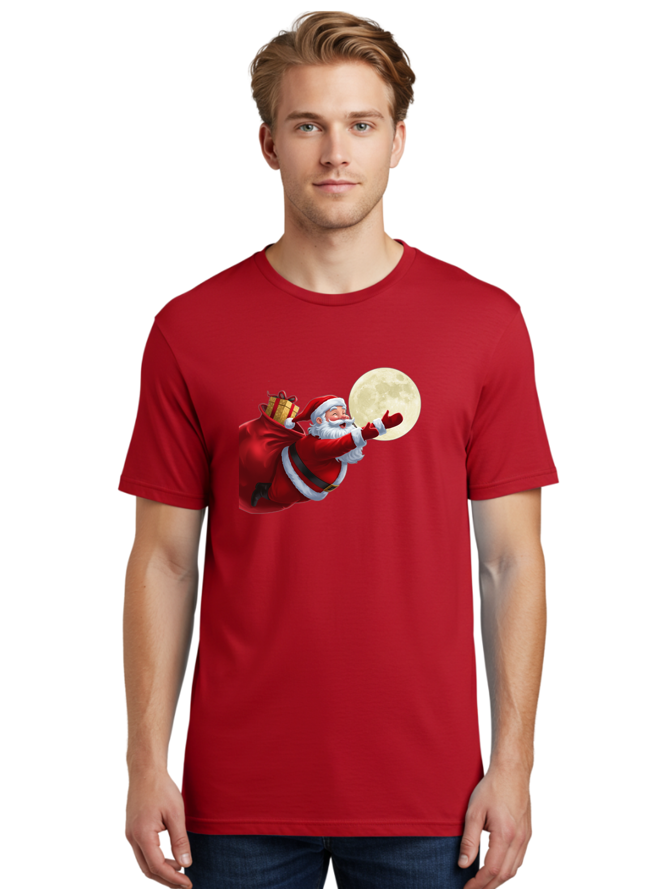 Santa-Claus-2 Men'S Graphic Tee, 100% Cotton, Comfortable Casual Summer Wear, Machine Washable, Santa Claus, Gift Bag, Full Moon, Holiday Season, Christmas Magic, Jolly Old Elf, Festive Atmosphere, Red Suit, White Beard Bac392 19