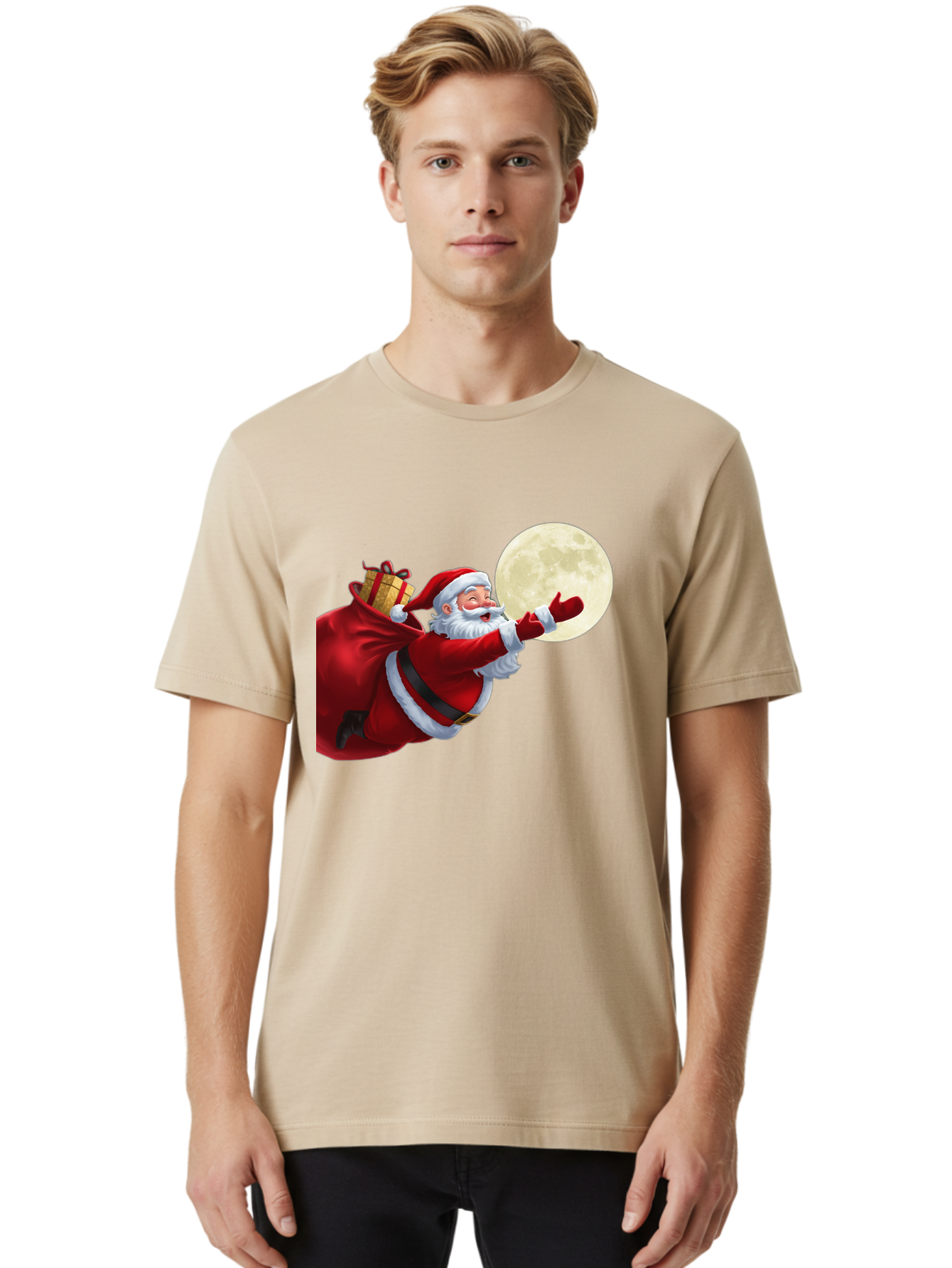 Santa-Claus-2 Men'S Graphic Tee, 100% Cotton, Comfortable Casual Summer Wear, Machine Washable, Santa Claus, Gift Bag, Full Moon, Holiday Season, Christmas Magic, Jolly Old Elf, Festive Atmosphere, Red Suit, White Beard Bac392 29