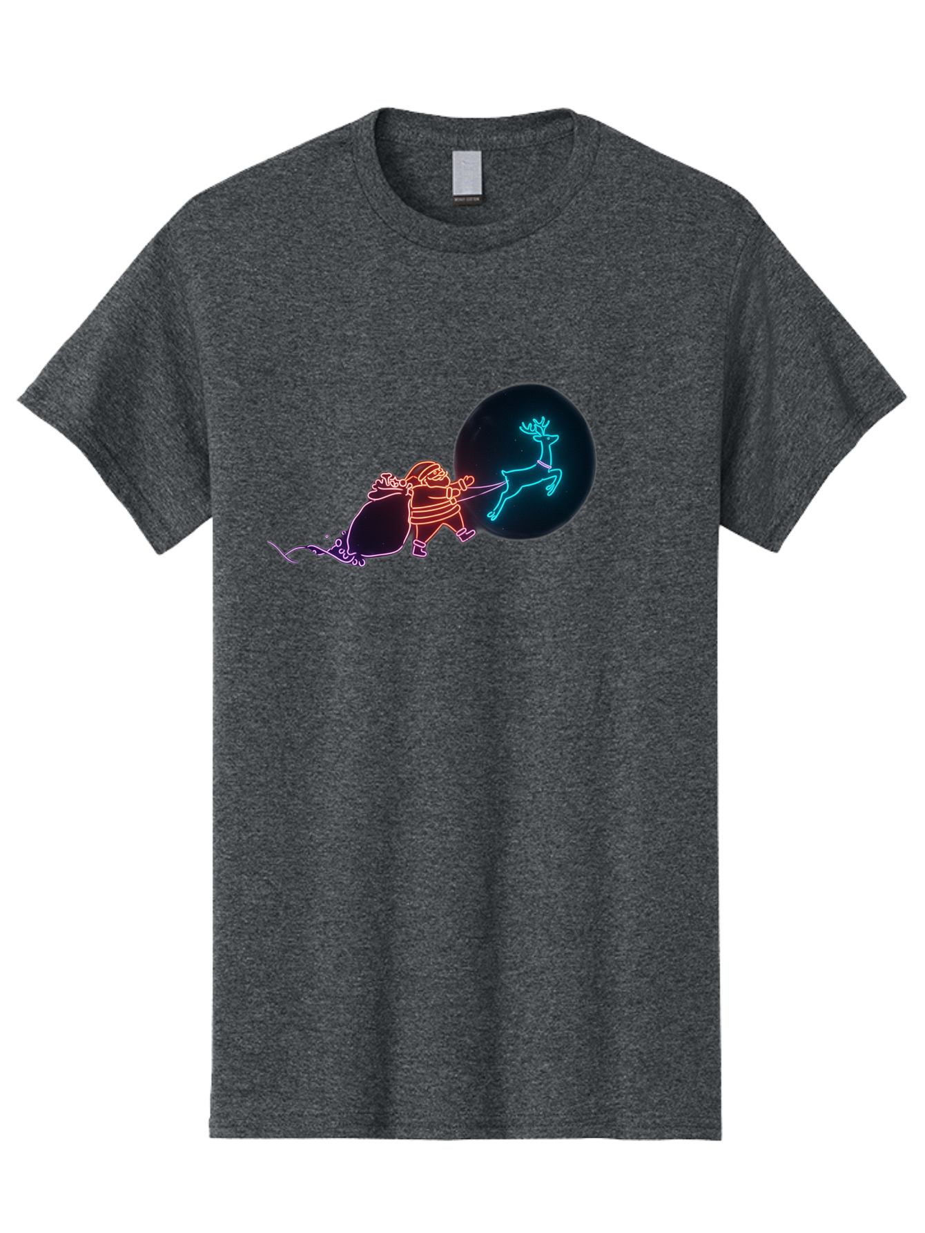 Santa-Claus-Reindeer Men'S Graphic Tee, 100% Cotton, Comfortable Casual Summer Wear, Machine Washable, Santa Claus Pulling Reindeer, Christmas Magic, Holiday Cheer, Neon Lights, Festive Scene, Jolly Old Elf, Christmas Gift, Holiday Season Bac393 5