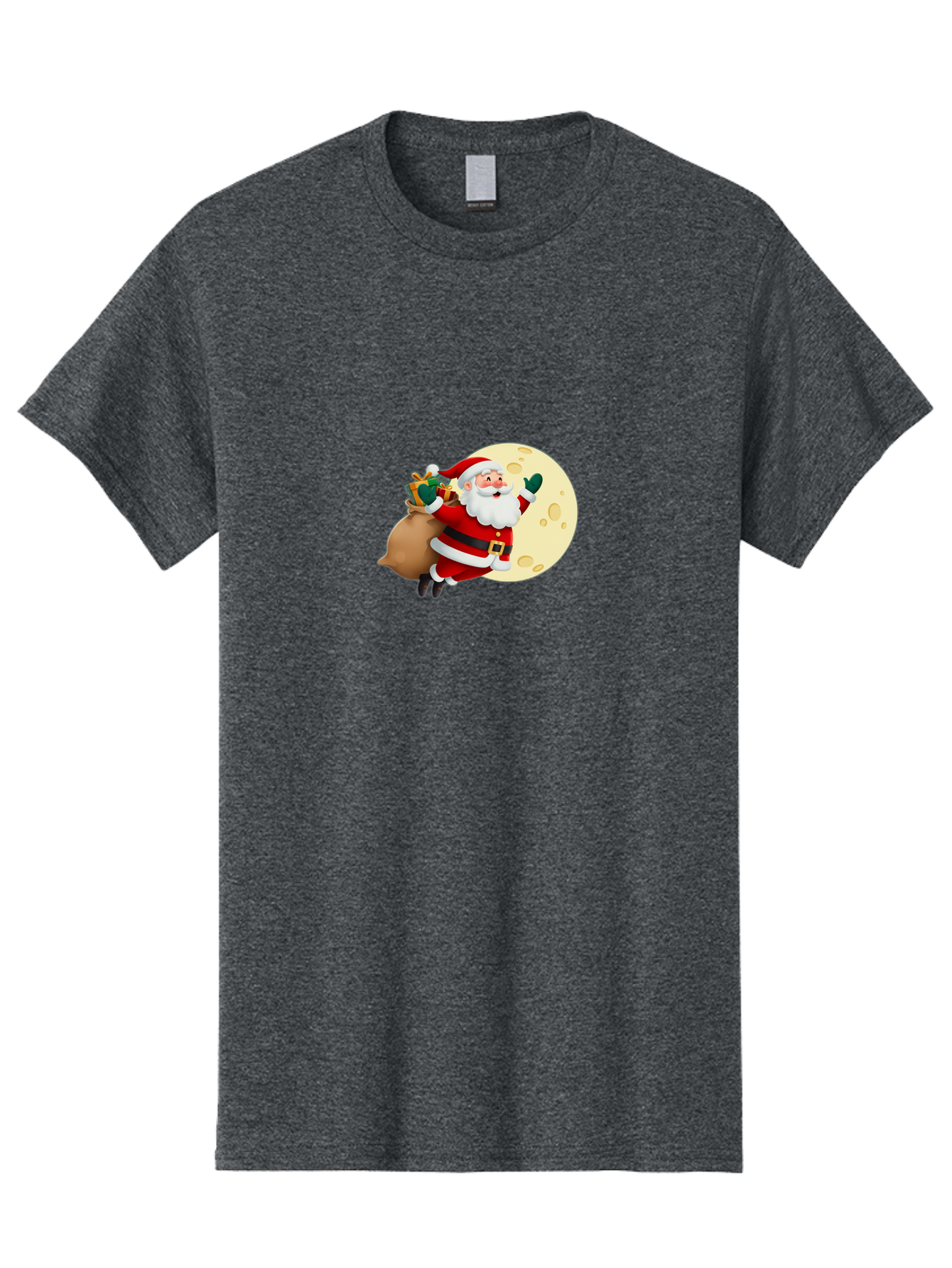 Santa-Claus Men'S Graphic Tee, 100% Cotton, Comfortable Casual Summer Wear, Machine Washable, Santa Claus Flying, Full Moon, Christmas Gifts, Festive Season, Holiday Cheer, Jolly Old Man, Sack Of Toys, Waving Hand, Joyful Atmosphere, Bac394 15
