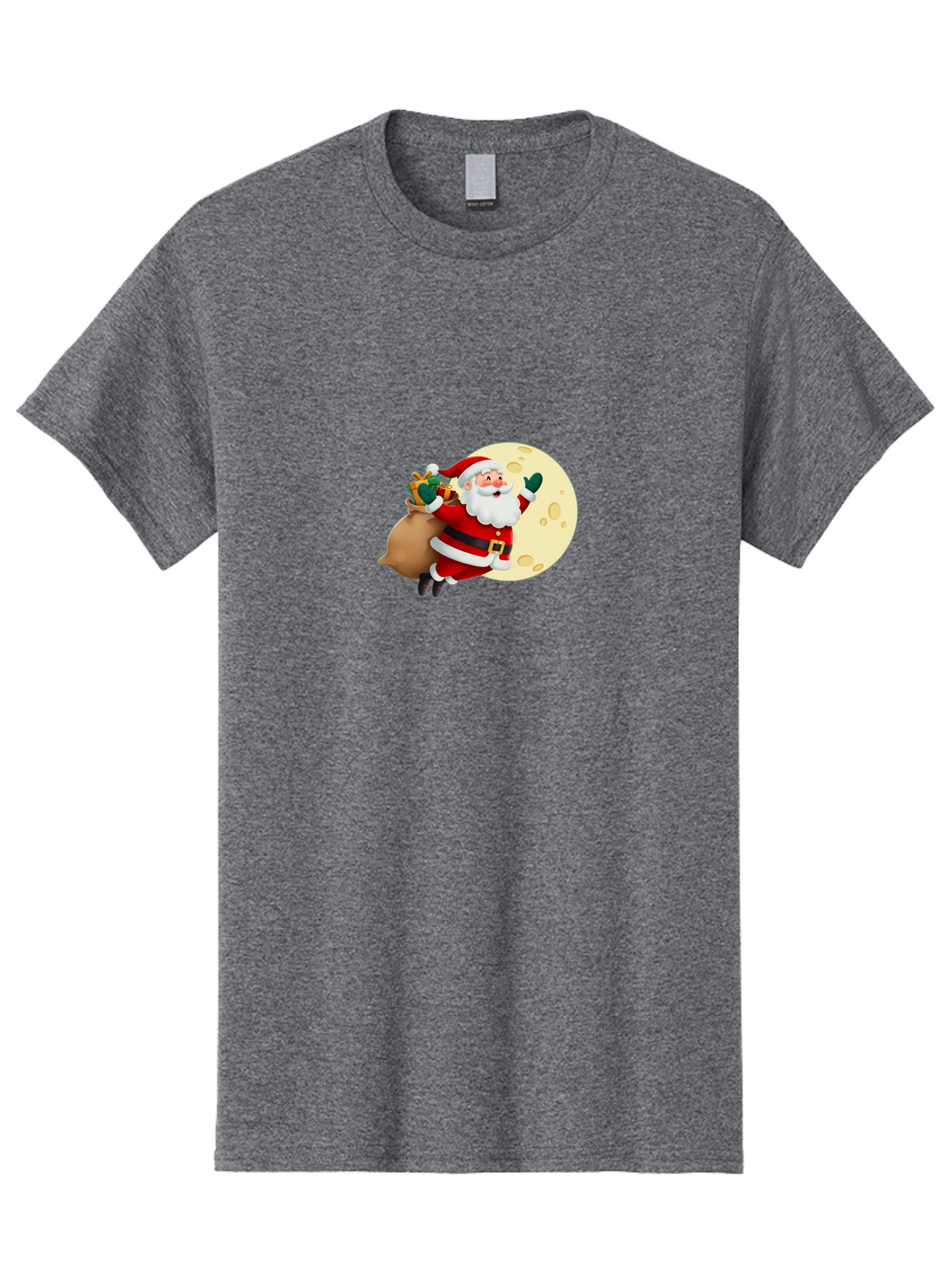 Santa-Claus Men'S Graphic Tee, 100% Cotton, Comfortable Casual Summer Wear, Machine Washable, Santa Claus Flying, Full Moon, Christmas Gifts, Festive Season, Holiday Cheer, Jolly Old Man, Sack Of Toys, Waving Hand, Joyful Atmosphere, Bac394 10