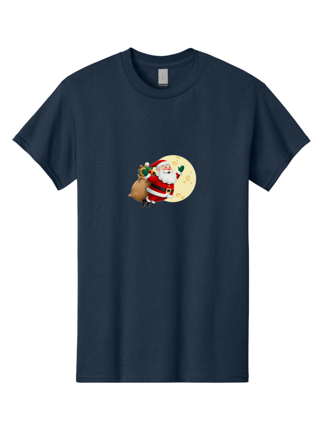 Santa-Claus Men'S Graphic Tee, 100% Cotton, Comfortable Casual Summer Wear, Machine Washable, Santa Claus Flying, Full Moon, Christmas Gifts, Festive Season, Holiday Cheer, Jolly Old Man, Sack Of Toys, Waving Hand, Joyful Atmosphere, Bac394 3