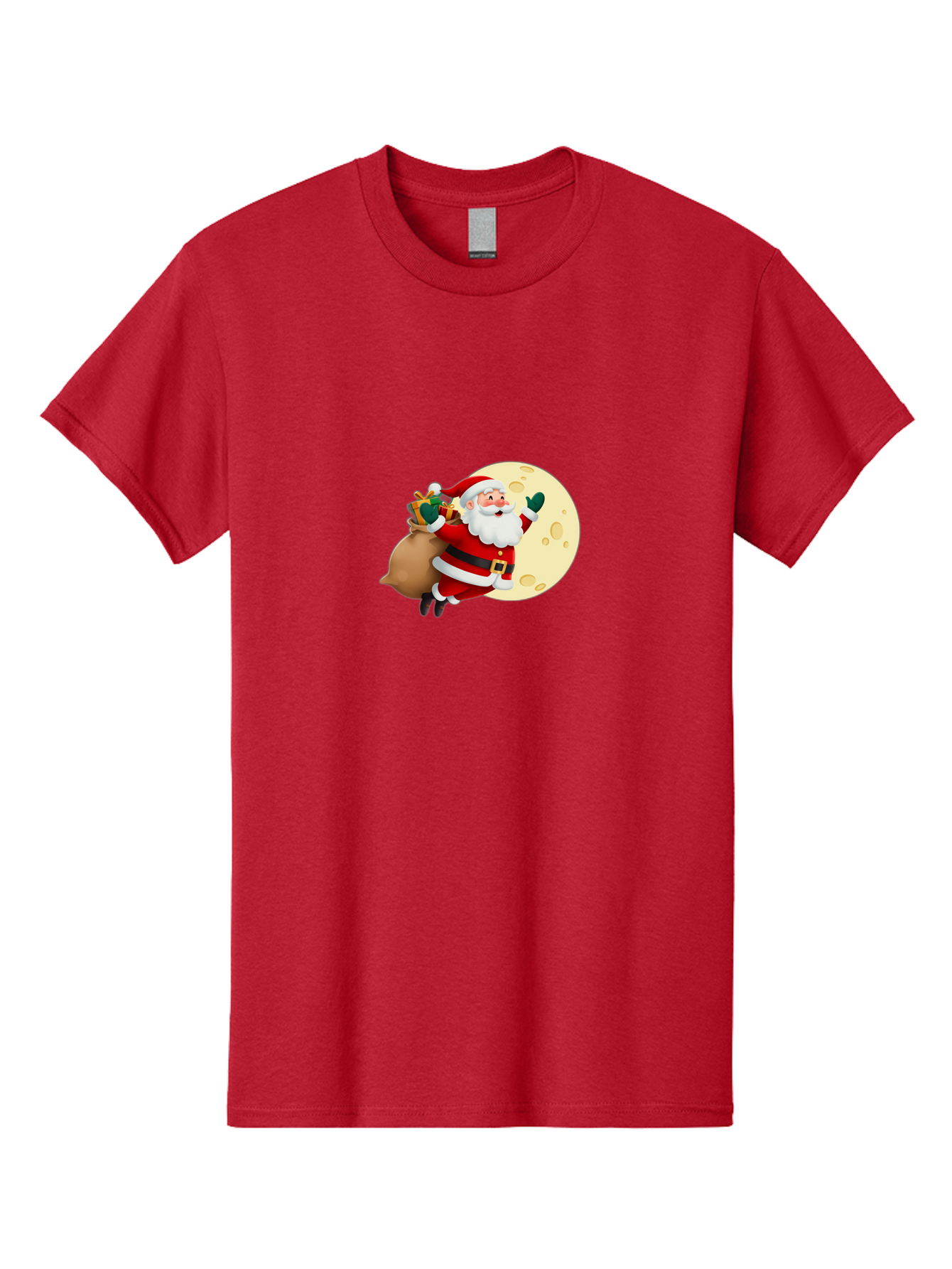 Santa-Claus Men'S Graphic Tee, 100% Cotton, Comfortable Casual Summer Wear, Machine Washable, Santa Claus Flying, Full Moon, Christmas Gifts, Festive Season, Holiday Cheer, Jolly Old Man, Sack Of Toys, Waving Hand, Joyful Atmosphere, Bac394 6