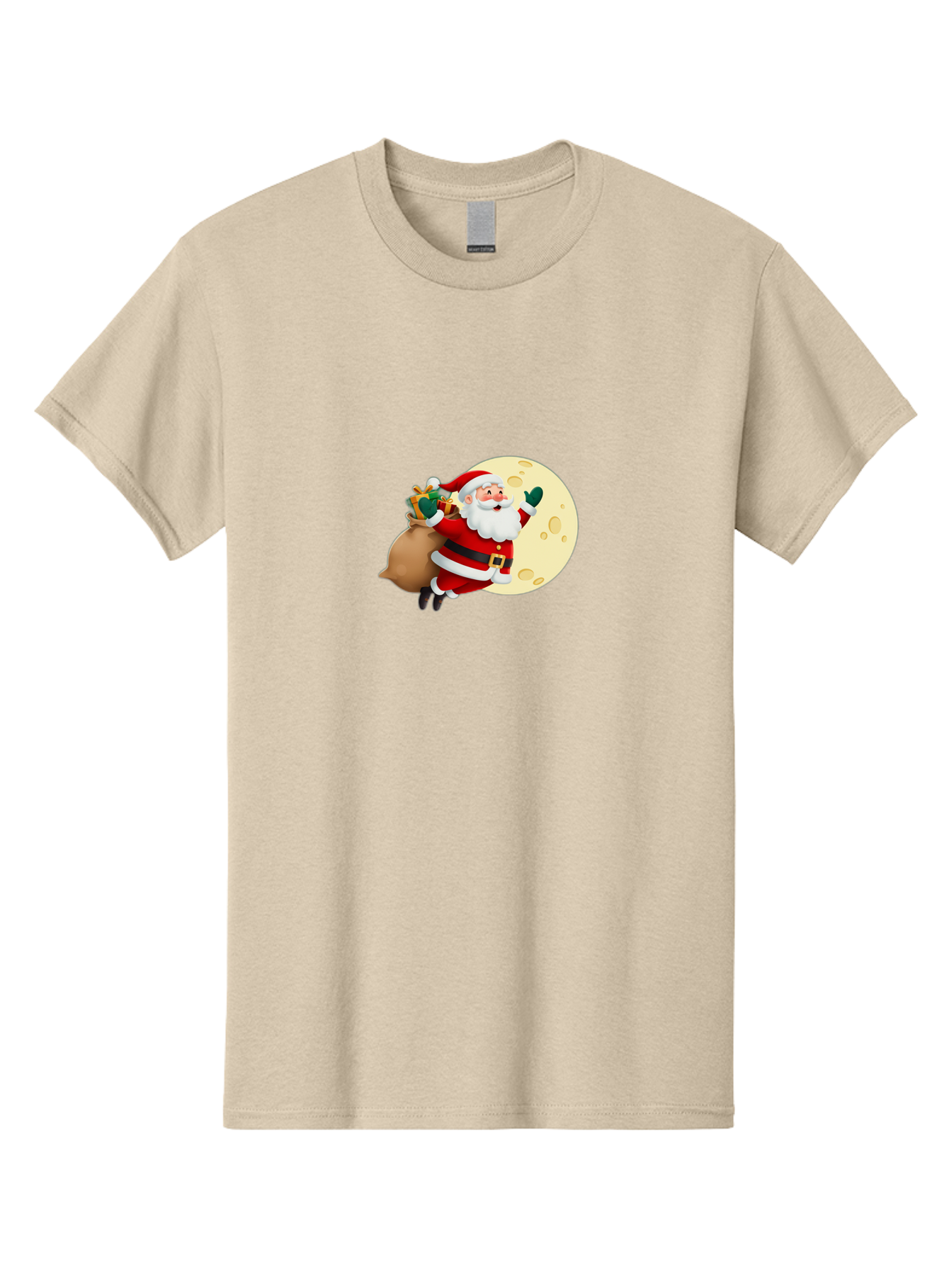 Santa-Claus Men'S Graphic Tee, 100% Cotton, Comfortable Casual Summer Wear, Machine Washable, Santa Claus Flying, Full Moon, Christmas Gifts, Festive Season, Holiday Cheer, Jolly Old Man, Sack Of Toys, Waving Hand, Joyful Atmosphere, Bac394 9