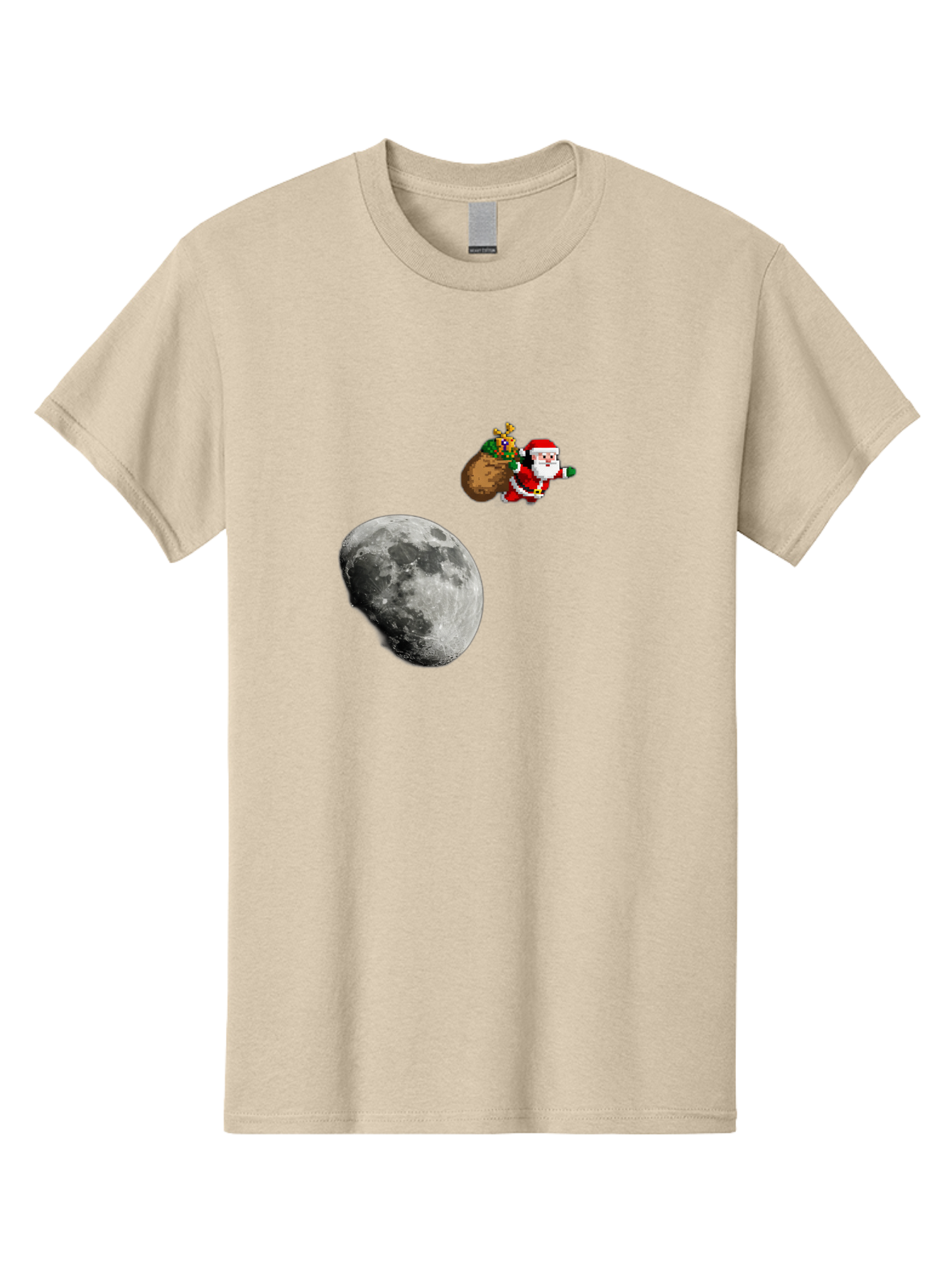 Santa-Moon Men'S Graphic Tee, 100% Cotton, Comfortable Casual Summer Wear, Machine Washable, Santa Claus Flying With Sack, Christmas Gifts, Holiday Season, Festive Atmosphere, Moonlit Night, Jolly Old Saint Nick Bac395 3