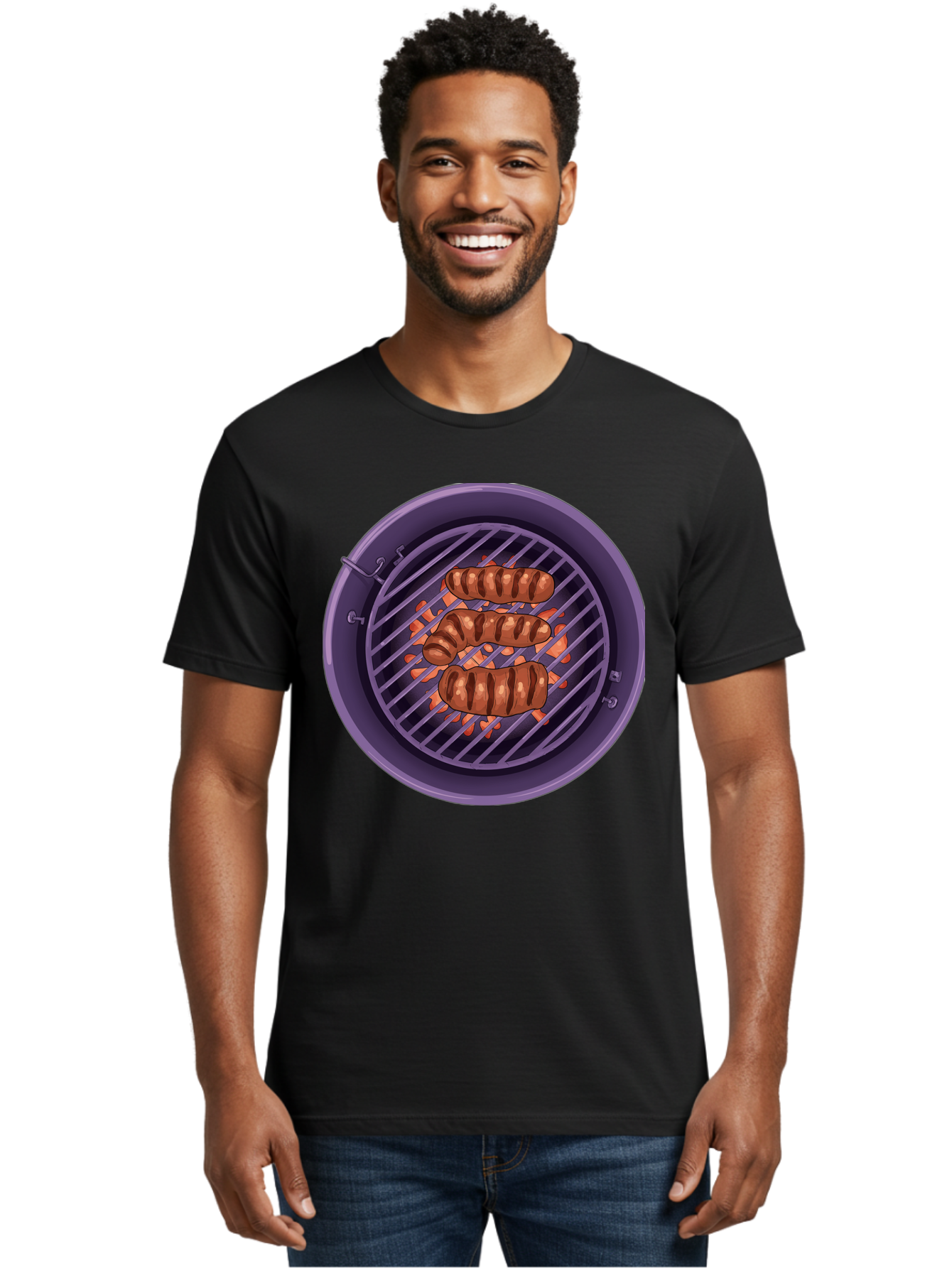 Sausages-On-Grill Men'S Graphic Tee, 100% Cotton, Comfortable Casual Summer Wear, Machine Washable, Sausages On Barbecue Grill, Grilled Sausages, Barbecue Cooking, Outdoor Cooking, Summer Food, Grilled Food, Food On Grill, Barbecue Grill Bac398 30