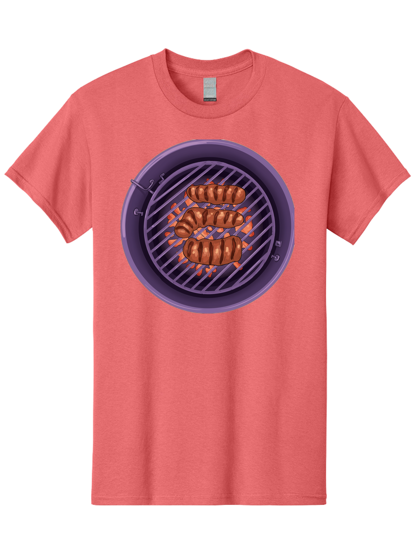 Sausages-On-Grill Men'S Graphic Tee, 100% Cotton, Comfortable Casual Summer Wear, Machine Washable, Sausages On Barbecue Grill, Grilled Sausages, Barbecue Cooking, Outdoor Cooking, Summer Food, Grilled Food, Food On Grill, Barbecue Grill Bac398 14