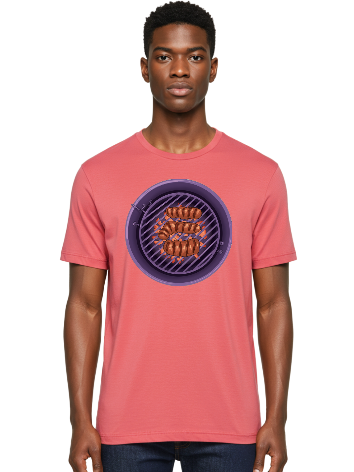 Sausages-On-Grill Men'S Graphic Tee, 100% Cotton, Comfortable Casual Summer Wear, Machine Washable, Sausages On Barbecue Grill, Grilled Sausages, Barbecue Cooking, Outdoor Cooking, Summer Food, Grilled Food, Food On Grill, Barbecue Grill Bac398 29