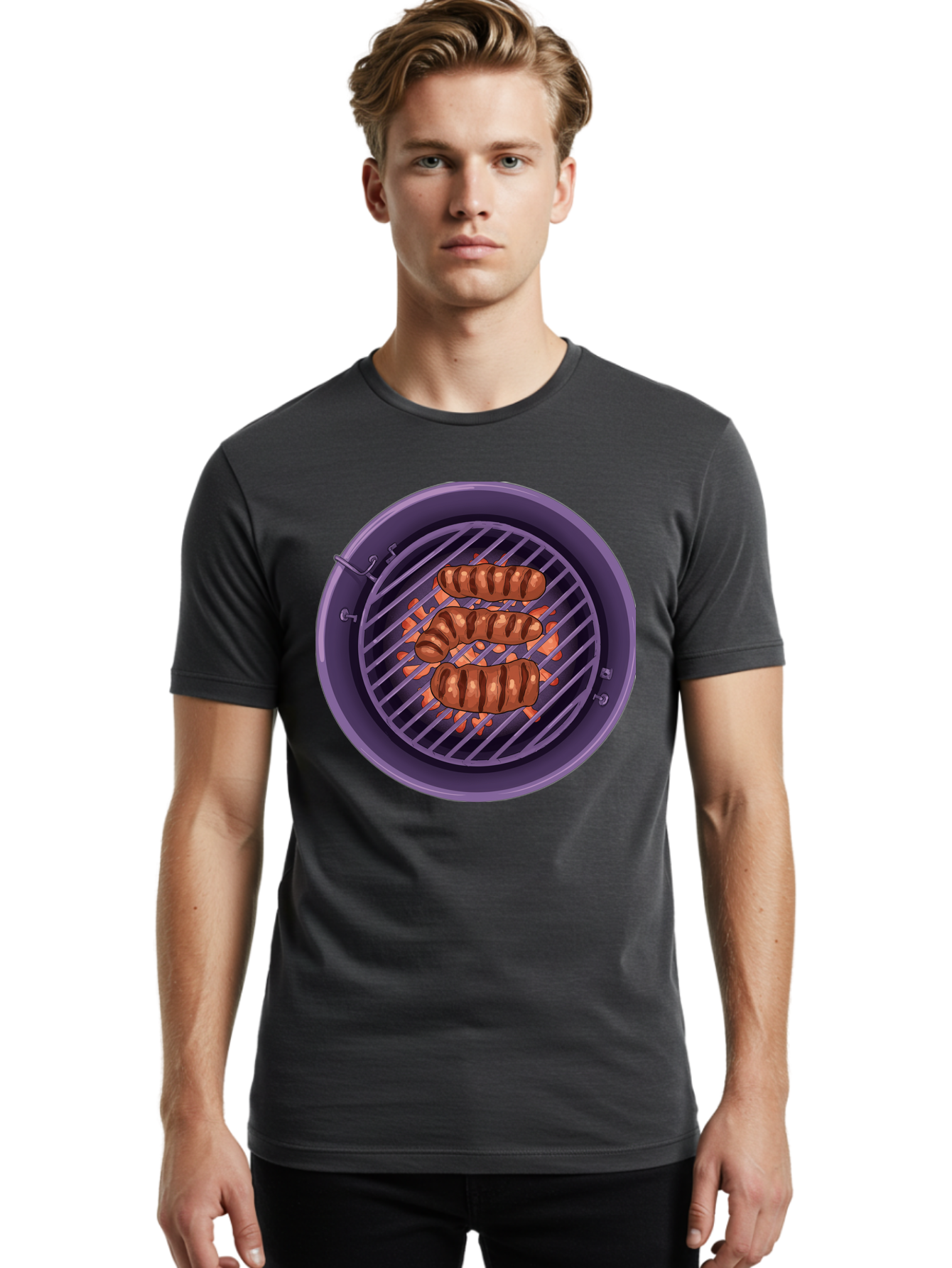 Sausages-On-Grill Men'S Graphic Tee, 100% Cotton, Comfortable Casual Summer Wear, Machine Washable, Sausages On Barbecue Grill, Grilled Sausages, Barbecue Cooking, Outdoor Cooking, Summer Food, Grilled Food, Food On Grill, Barbecue Grill Bac398 19