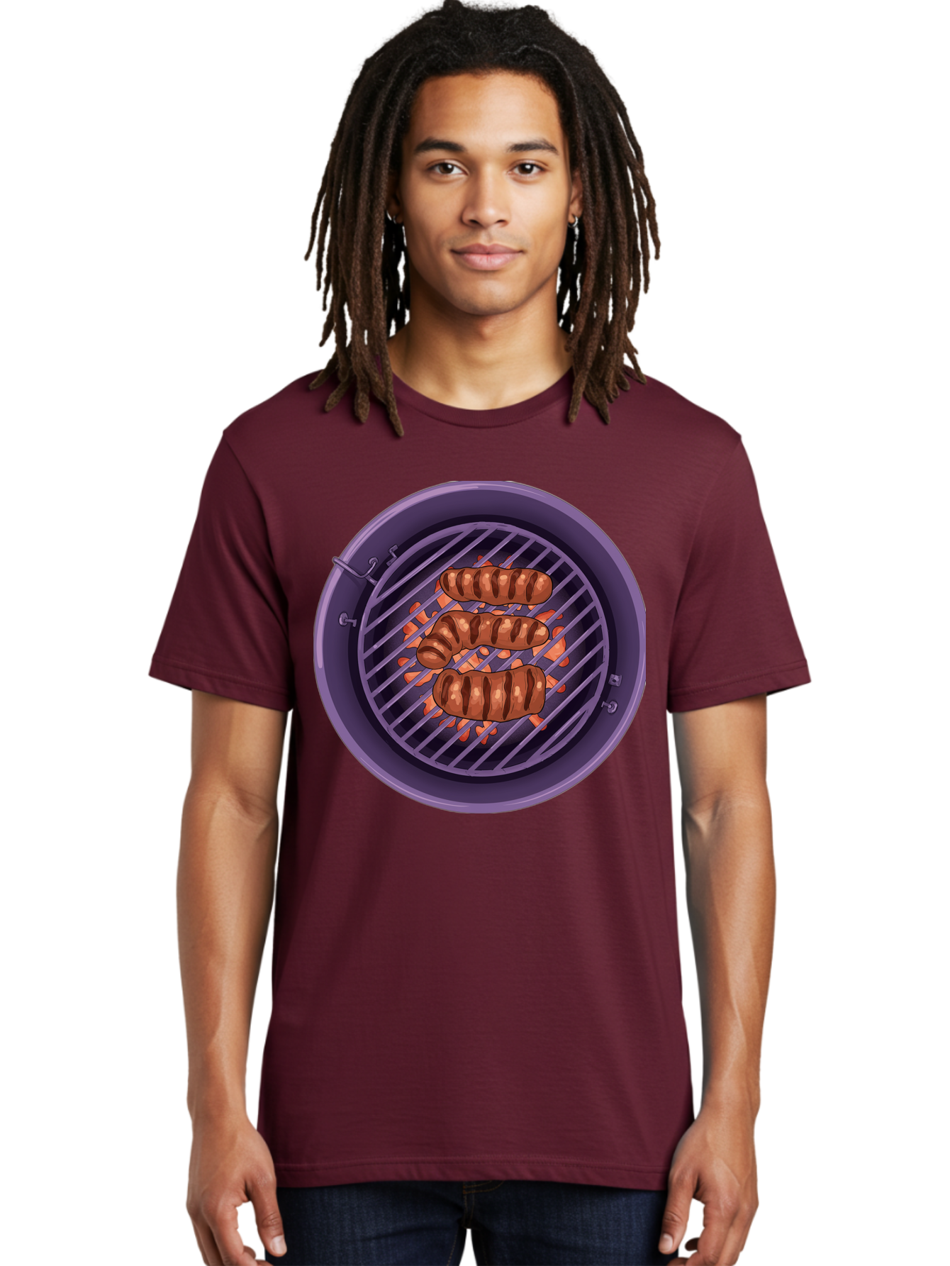 Sausages-On-Grill Men'S Graphic Tee, 100% Cotton, Comfortable Casual Summer Wear, Machine Washable, Sausages On Barbecue Grill, Grilled Sausages, Barbecue Cooking, Outdoor Cooking, Summer Food, Grilled Food, Food On Grill, Barbecue Grill Bac398 20