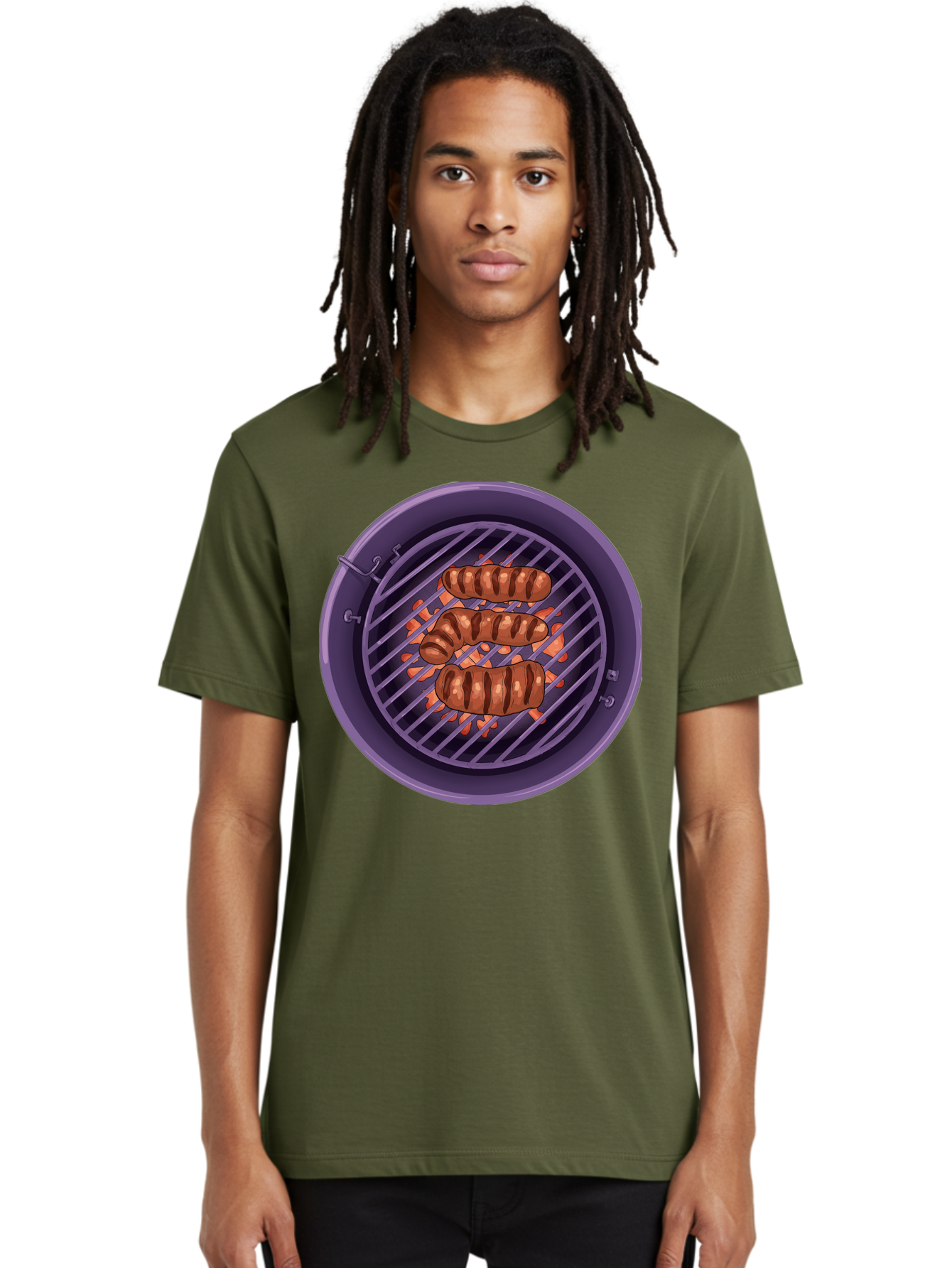Sausages-On-Grill Men'S Graphic Tee, 100% Cotton, Comfortable Casual Summer Wear, Machine Washable, Sausages On Barbecue Grill, Grilled Sausages, Barbecue Cooking, Outdoor Cooking, Summer Food, Grilled Food, Food On Grill, Barbecue Grill Bac398 28