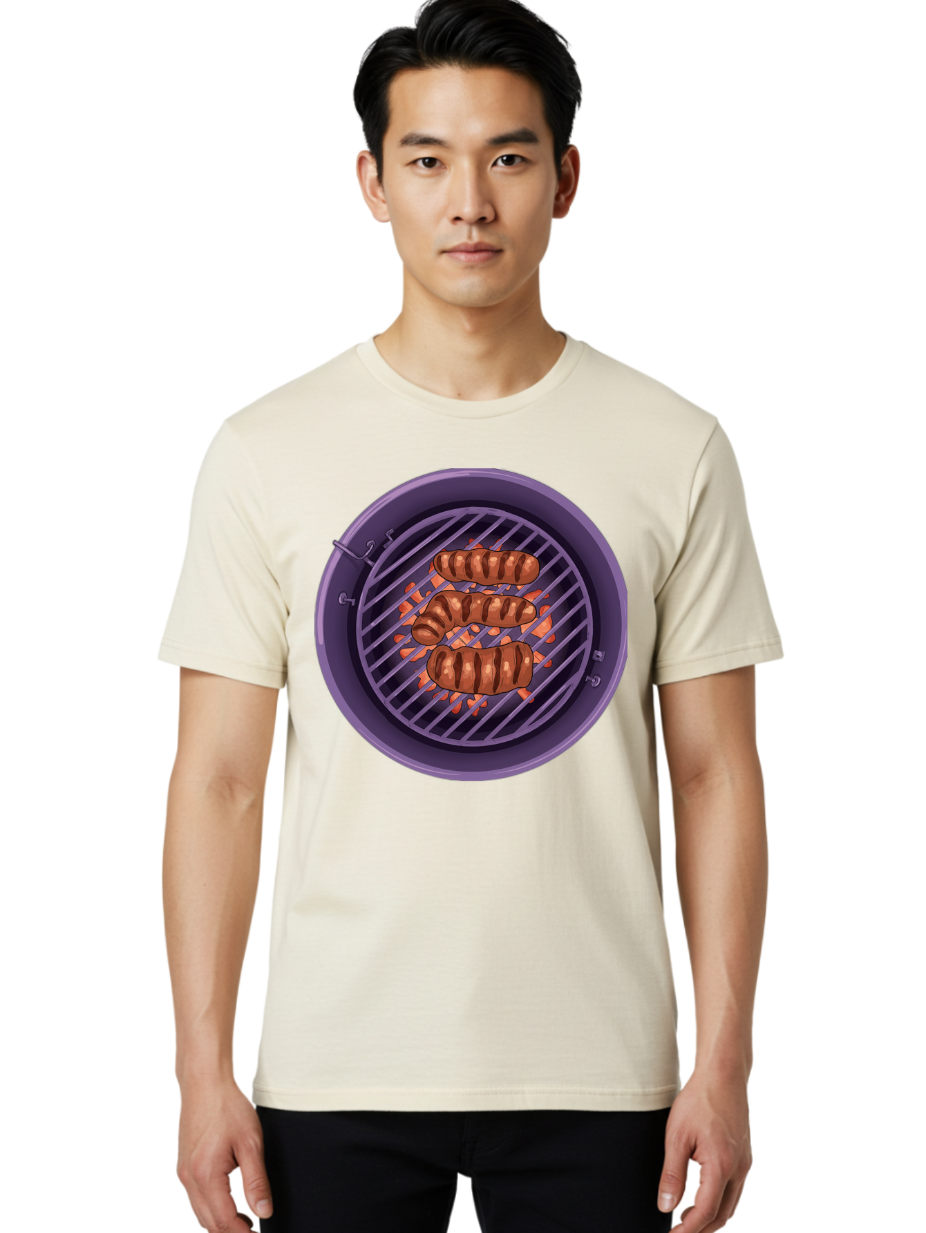 Sausages-On-Grill Men'S Graphic Tee, 100% Cotton, Comfortable Casual Summer Wear, Machine Washable, Sausages On Barbecue Grill, Grilled Sausages, Barbecue Cooking, Outdoor Cooking, Summer Food, Grilled Food, Food On Grill, Barbecue Grill Bac398 22