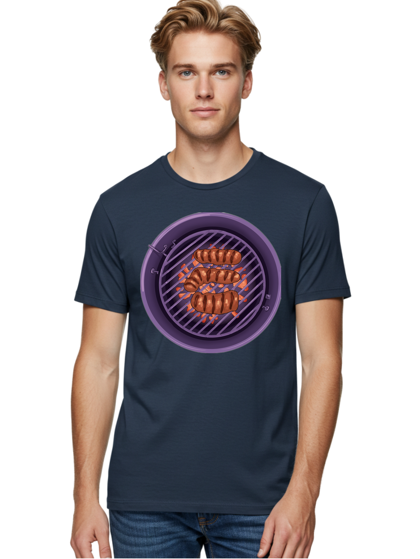 Sausages-On-Grill Men'S Graphic Tee, 100% Cotton, Comfortable Casual Summer Wear, Machine Washable, Sausages On Barbecue Grill, Grilled Sausages, Barbecue Cooking, Outdoor Cooking, Summer Food, Grilled Food, Food On Grill, Barbecue Grill Bac398 27