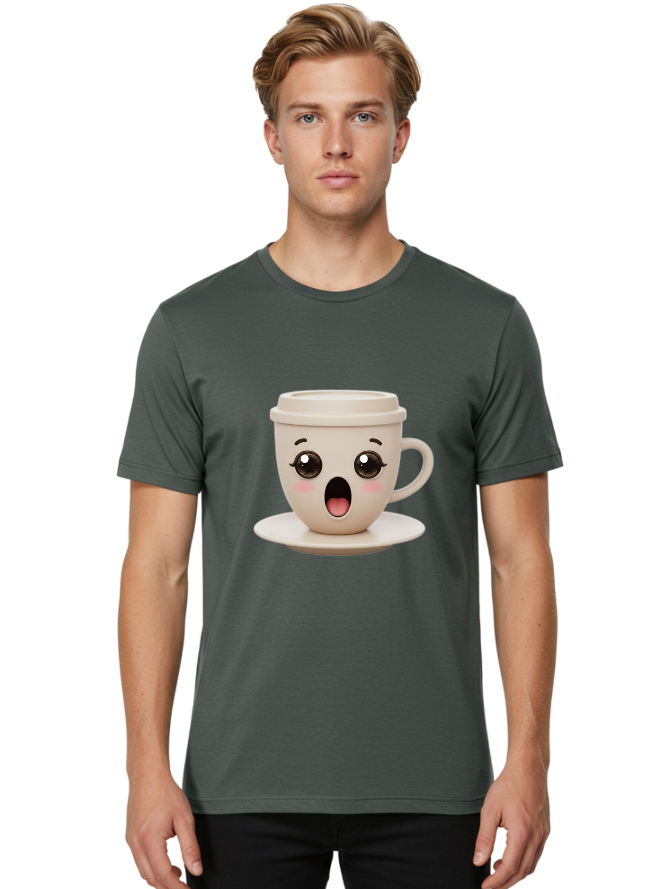 Shocked-Coffee-Cup Men'S Graphic Tee, 100% Cotton, Comfortable Casual Summer Wear, Machine Washable, Fun Coffee Cup, Surprised Expression, Coffee Break, Morning Pick-Me-Up, Kawaii Culture, Cute Face, Coffee Time, Coffee Lover Bac404 29