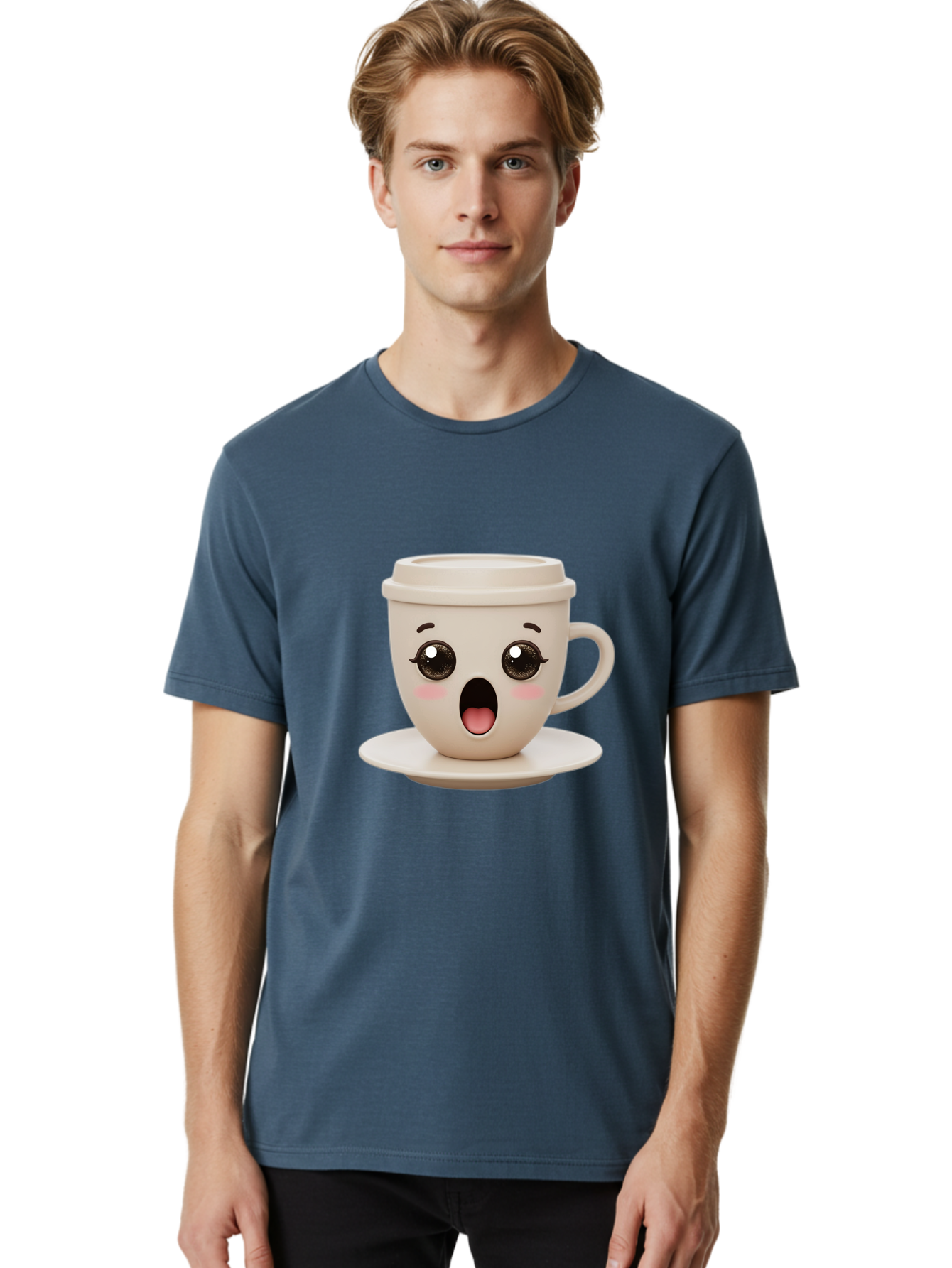 Shocked-Coffee-Cup Men'S Graphic Tee, 100% Cotton, Comfortable Casual Summer Wear, Machine Washable, Fun Coffee Cup, Surprised Expression, Coffee Break, Morning Pick-Me-Up, Kawaii Culture, Cute Face, Coffee Time, Coffee Lover Bac404 27