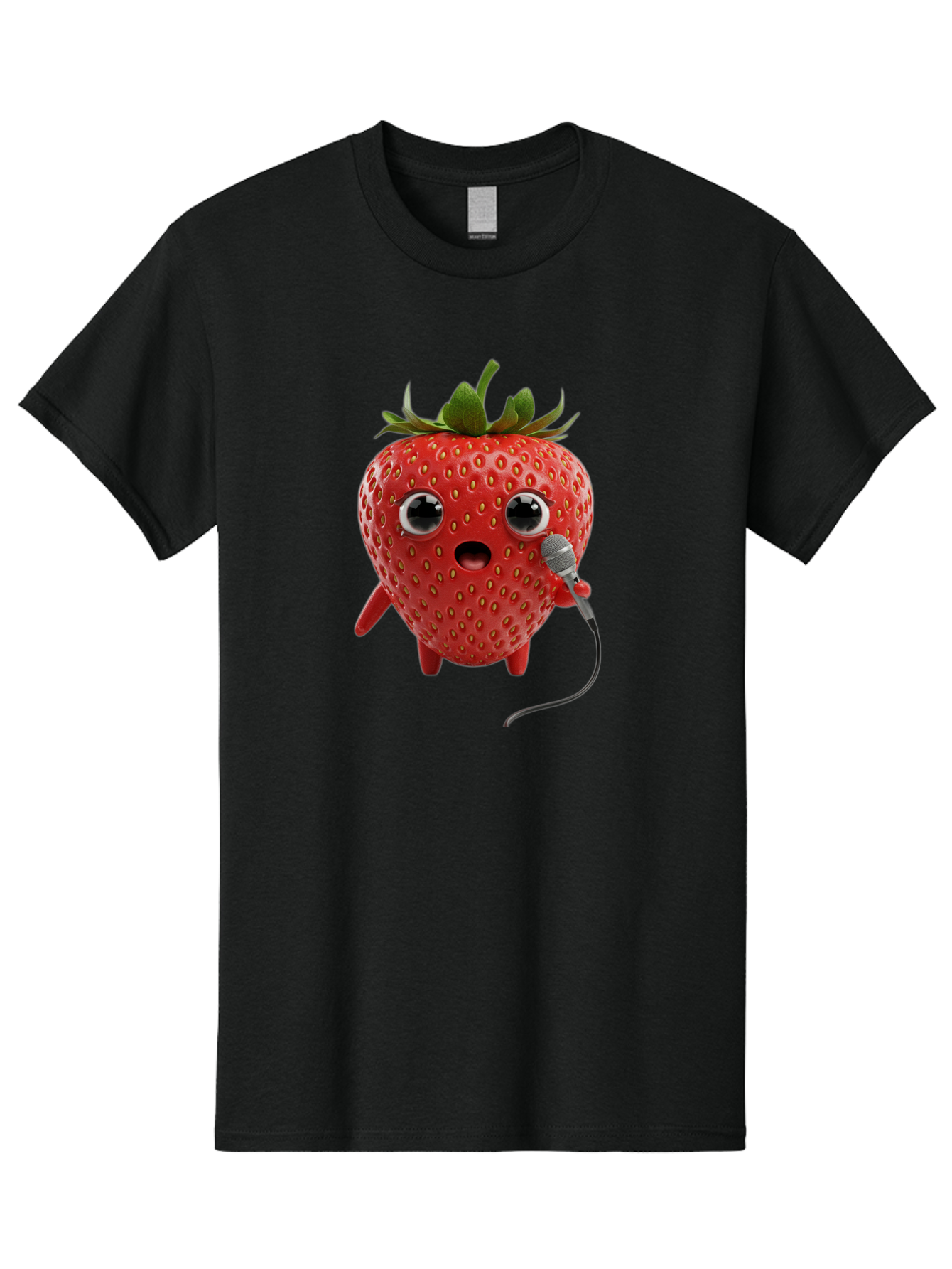 Singing-Strawberry Men'S Graphic Tee, 100% Cotton, Comfortable Casual Summer Wear, Machine Washable, Cartoon Strawberry, Anthropomorphic Fruit, Singing Strawberry, Microphone, Funny Character, Comedy, Humor, Entertaining, Animated Bac406 7