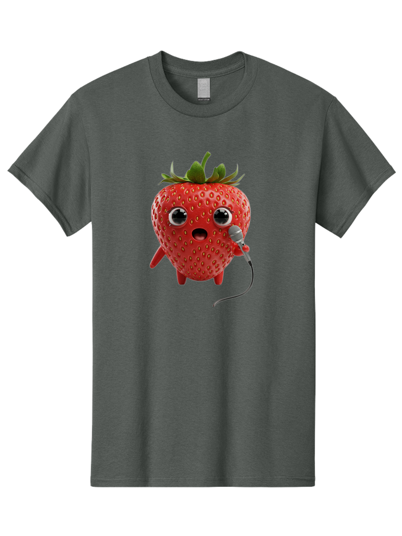 Singing-Strawberry Men'S Graphic Tee, 100% Cotton, Comfortable Casual Summer Wear, Machine Washable, Cartoon Strawberry, Anthropomorphic Fruit, Singing Strawberry, Microphone, Funny Character, Comedy, Humor, Entertaining, Animated Bac406 3