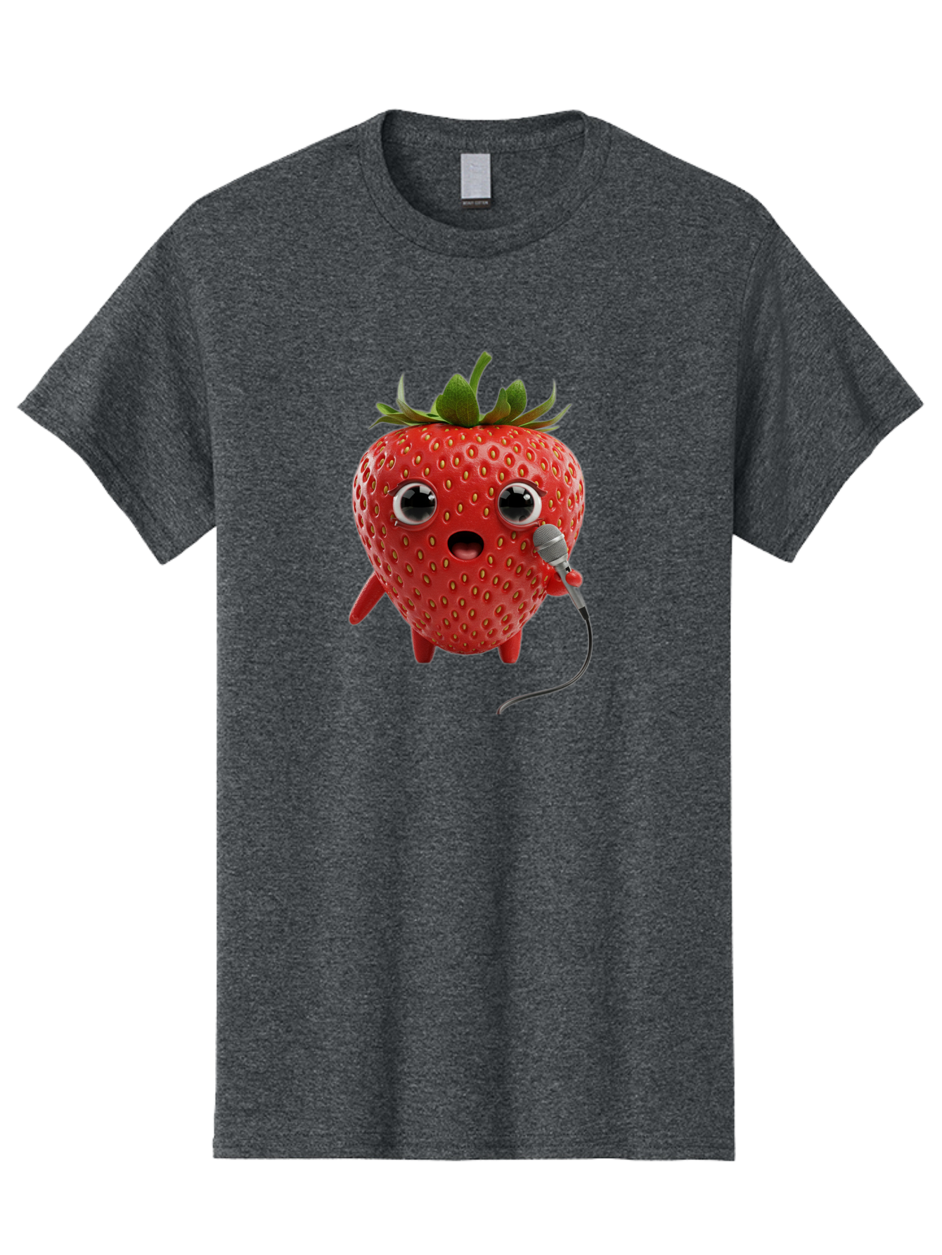Singing-Strawberry Men'S Graphic Tee, 100% Cotton, Comfortable Casual Summer Wear, Machine Washable, Cartoon Strawberry, Anthropomorphic Fruit, Singing Strawberry, Microphone, Funny Character, Comedy, Humor, Entertaining, Animated Bac406 11