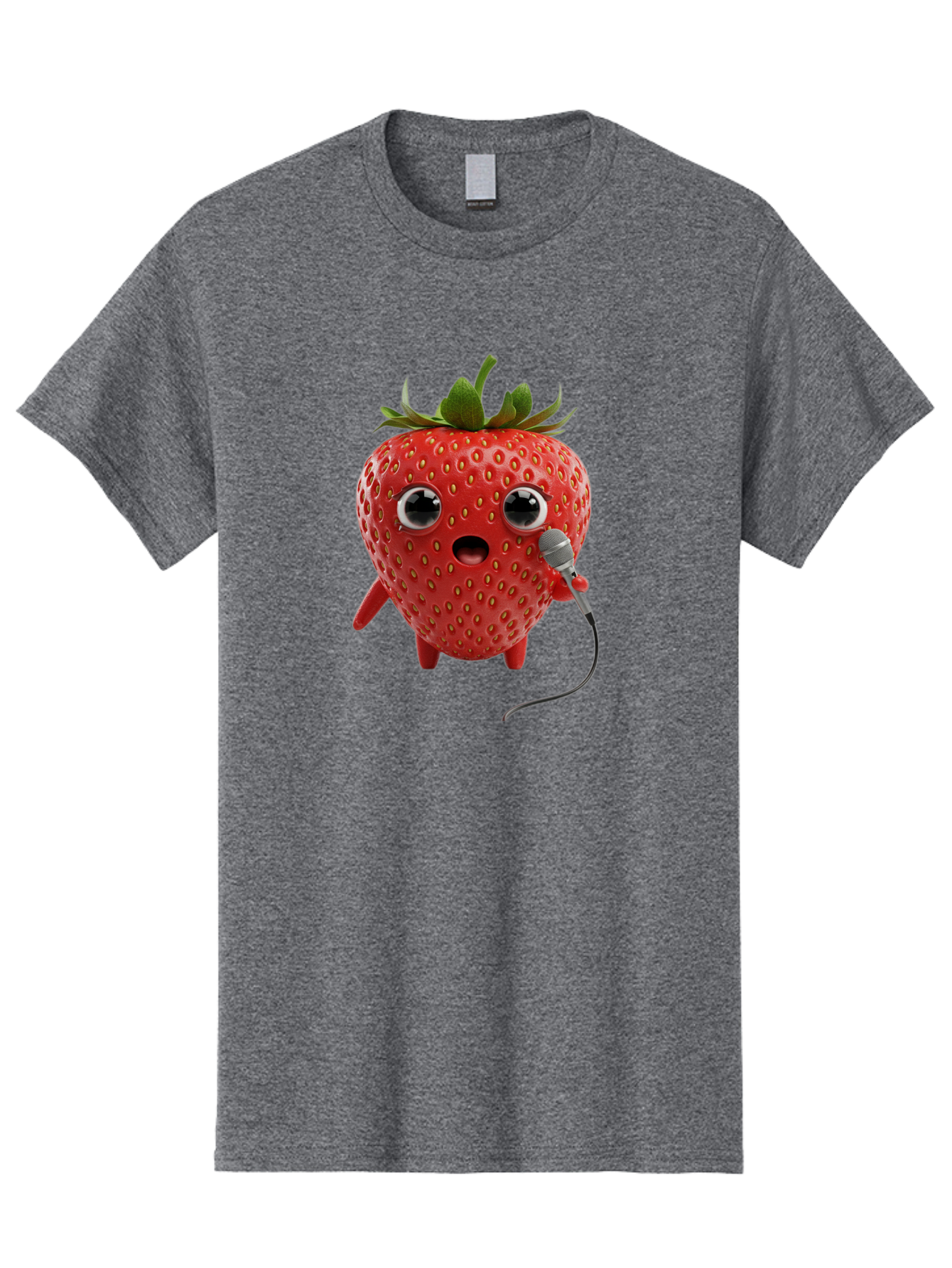 Singing-Strawberry Men'S Graphic Tee, 100% Cotton, Comfortable Casual Summer Wear, Machine Washable, Cartoon Strawberry, Anthropomorphic Fruit, Singing Strawberry, Microphone, Funny Character, Comedy, Humor, Entertaining, Animated Bac406 9
