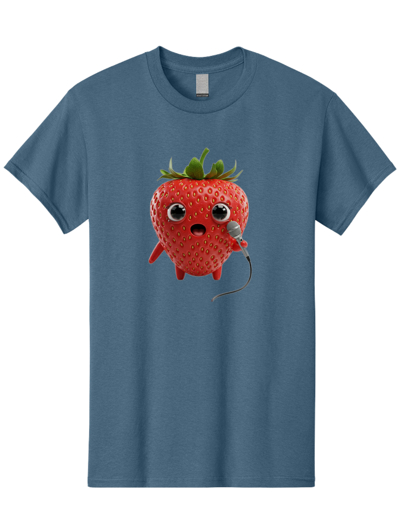 Singing-Strawberry Men'S Graphic Tee, 100% Cotton, Comfortable Casual Summer Wear, Machine Washable, Cartoon Strawberry, Anthropomorphic Fruit, Singing Strawberry, Microphone, Funny Character, Comedy, Humor, Entertaining, Animated Bac406 10