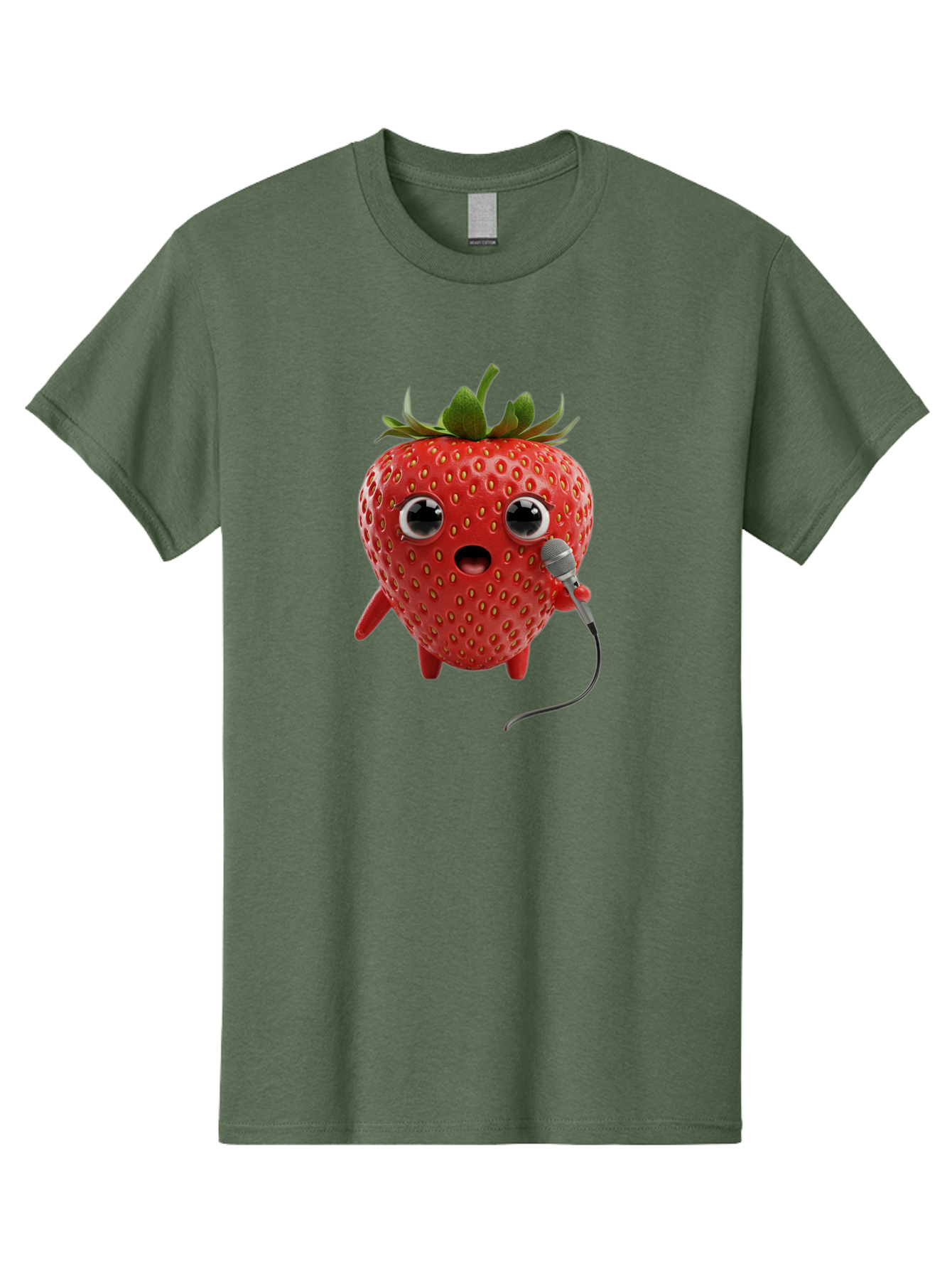 Singing-Strawberry Men'S Graphic Tee, 100% Cotton, Comfortable Casual Summer Wear, Machine Washable, Cartoon Strawberry, Anthropomorphic Fruit, Singing Strawberry, Microphone, Funny Character, Comedy, Humor, Entertaining, Animated Bac406 15