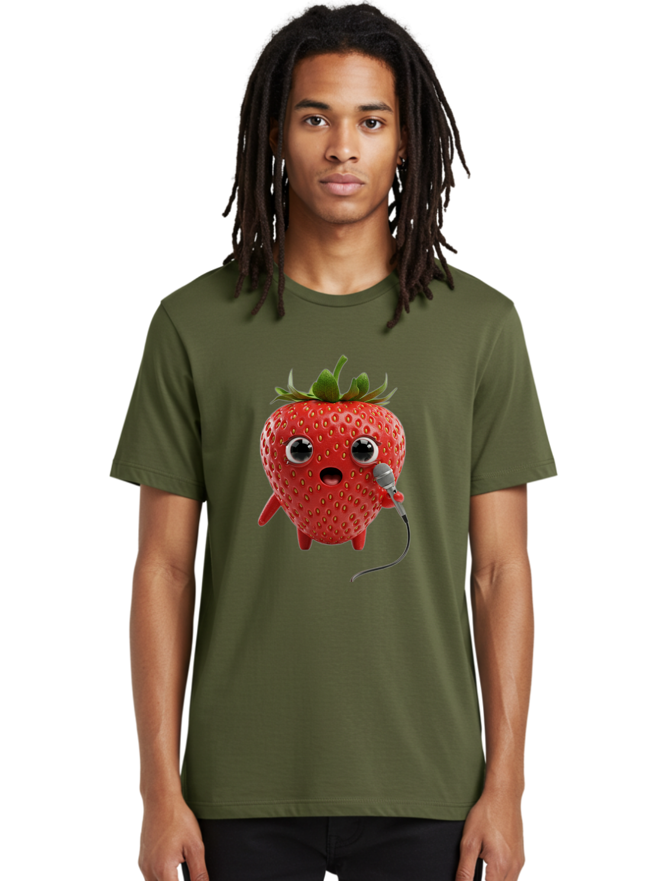 Singing-Strawberry Men'S Graphic Tee, 100% Cotton, Comfortable Casual Summer Wear, Machine Washable, Cartoon Strawberry, Anthropomorphic Fruit, Singing Strawberry, Microphone, Funny Character, Comedy, Humor, Entertaining, Animated Bac406 30