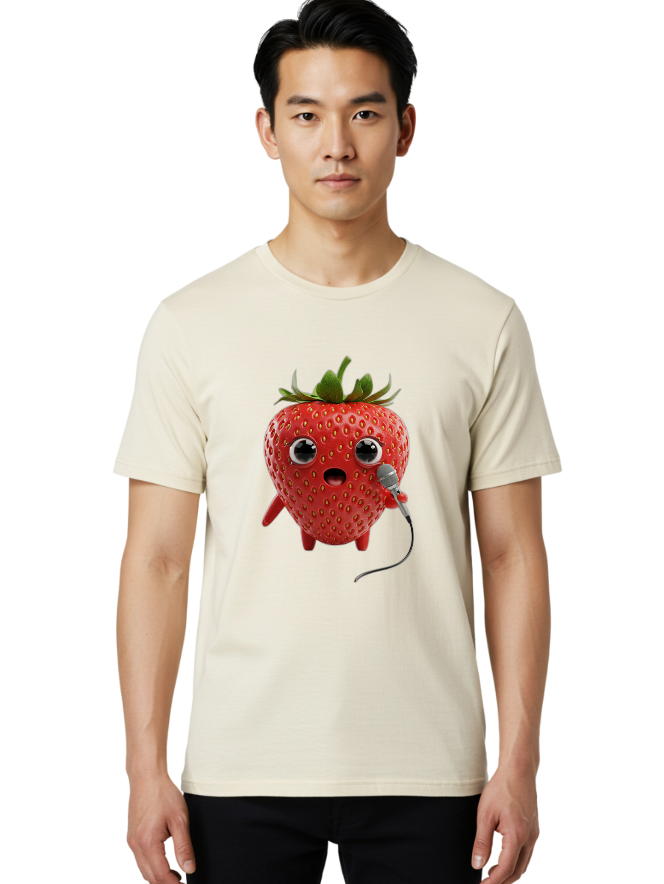 Singing-Strawberry Men'S Graphic Tee, 100% Cotton, Comfortable Casual Summer Wear, Machine Washable, Cartoon Strawberry, Anthropomorphic Fruit, Singing Strawberry, Microphone, Funny Character, Comedy, Humor, Entertaining, Animated Bac406 27