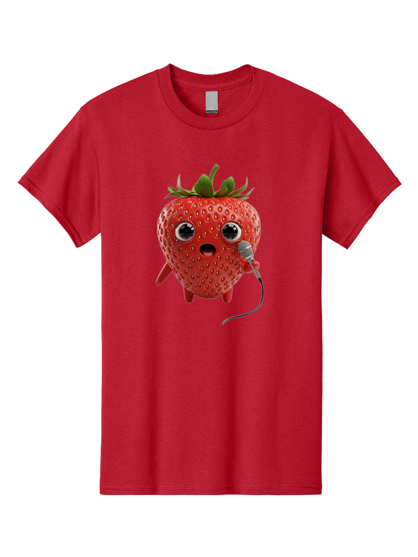 Singing-Strawberry Men'S Graphic Tee, 100% Cotton, Comfortable Casual Summer Wear, Machine Washable, Cartoon Strawberry, Anthropomorphic Fruit, Singing Strawberry, Microphone, Funny Character, Comedy, Humor, Entertaining, Animated Bac406 4