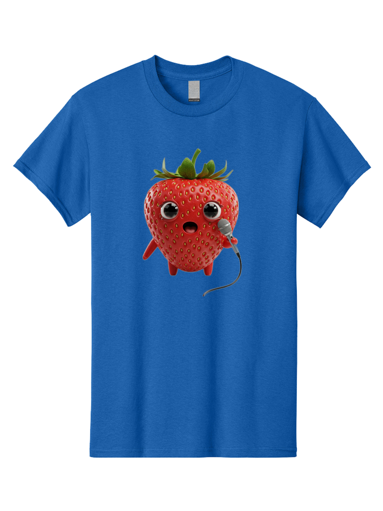 Singing-Strawberry Men'S Graphic Tee, 100% Cotton, Comfortable Casual Summer Wear, Machine Washable, Cartoon Strawberry, Anthropomorphic Fruit, Singing Strawberry, Microphone, Funny Character, Comedy, Humor, Entertaining, Animated Bac406 13