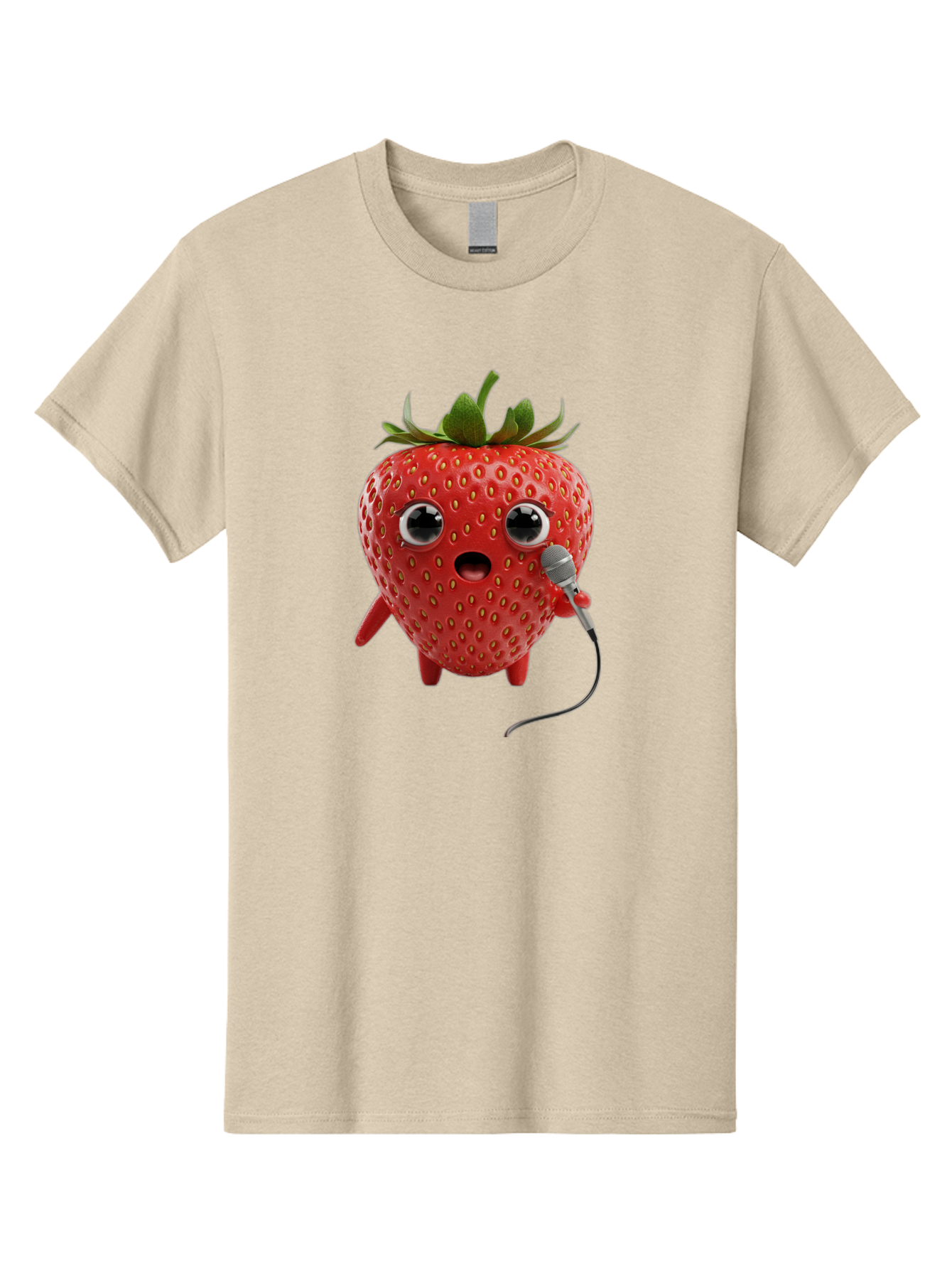 Singing-Strawberry Men'S Graphic Tee, 100% Cotton, Comfortable Casual Summer Wear, Machine Washable, Cartoon Strawberry, Anthropomorphic Fruit, Singing Strawberry, Microphone, Funny Character, Comedy, Humor, Entertaining, Animated Bac406 14