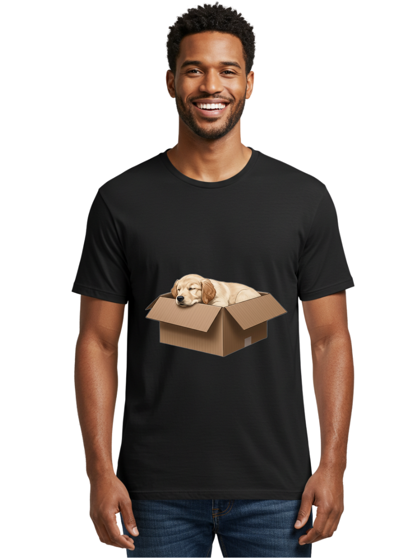 Sleeping-Puppy-1 Men'S Graphic Tee, 100% Cotton, Comfortable Casual Summer Wear, Machine Washable, Sleeping Puppy, Cardboard Box, Adorable Dog, Cute Animal, Resting Pet, Dog In Box, Peaceful Scene, Puppy Love, Cozy Atmosphere, Sweet Dreams Bac417 28